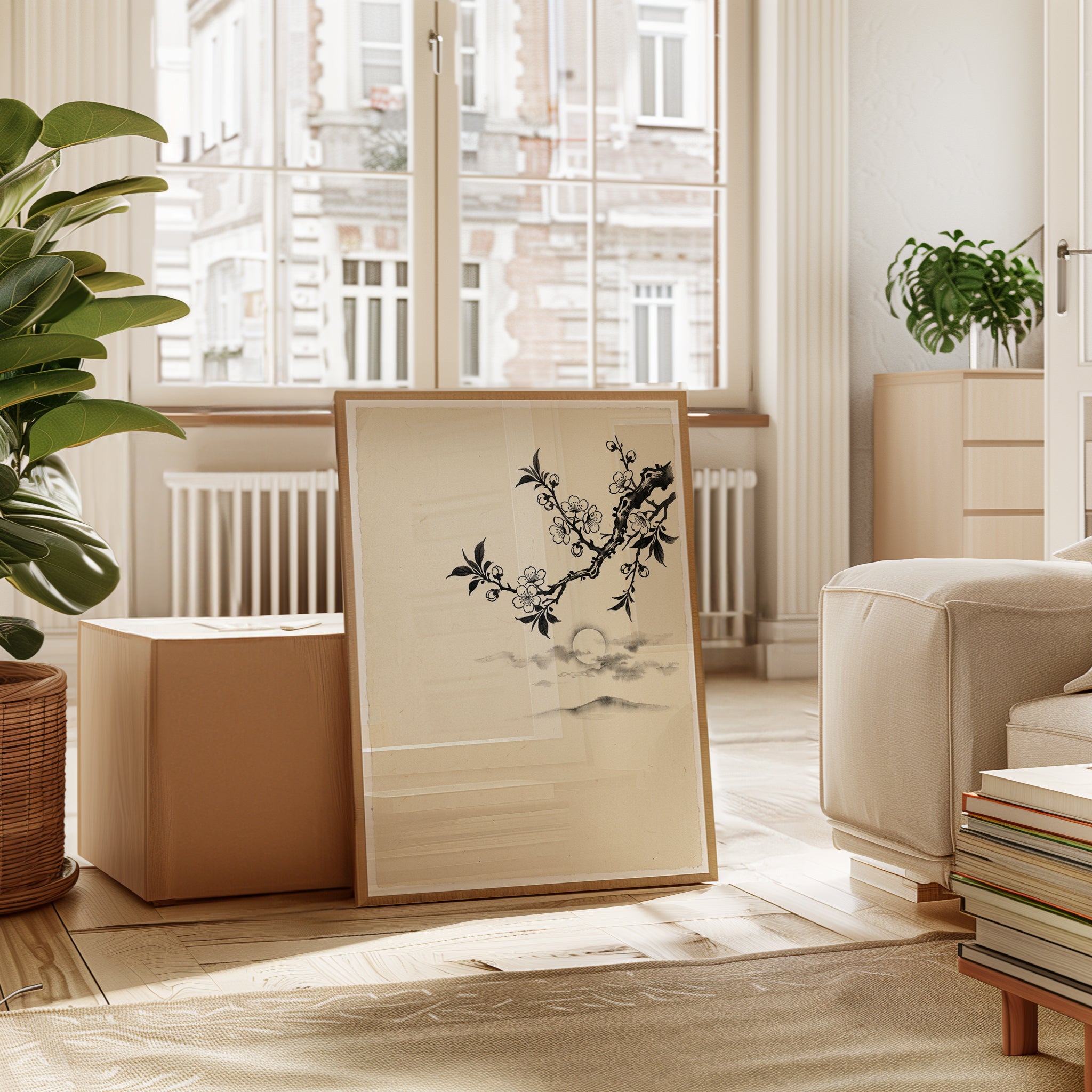 Cherry Blossom Branch Art Print: Traditional Japanese Ink Painting - interior
