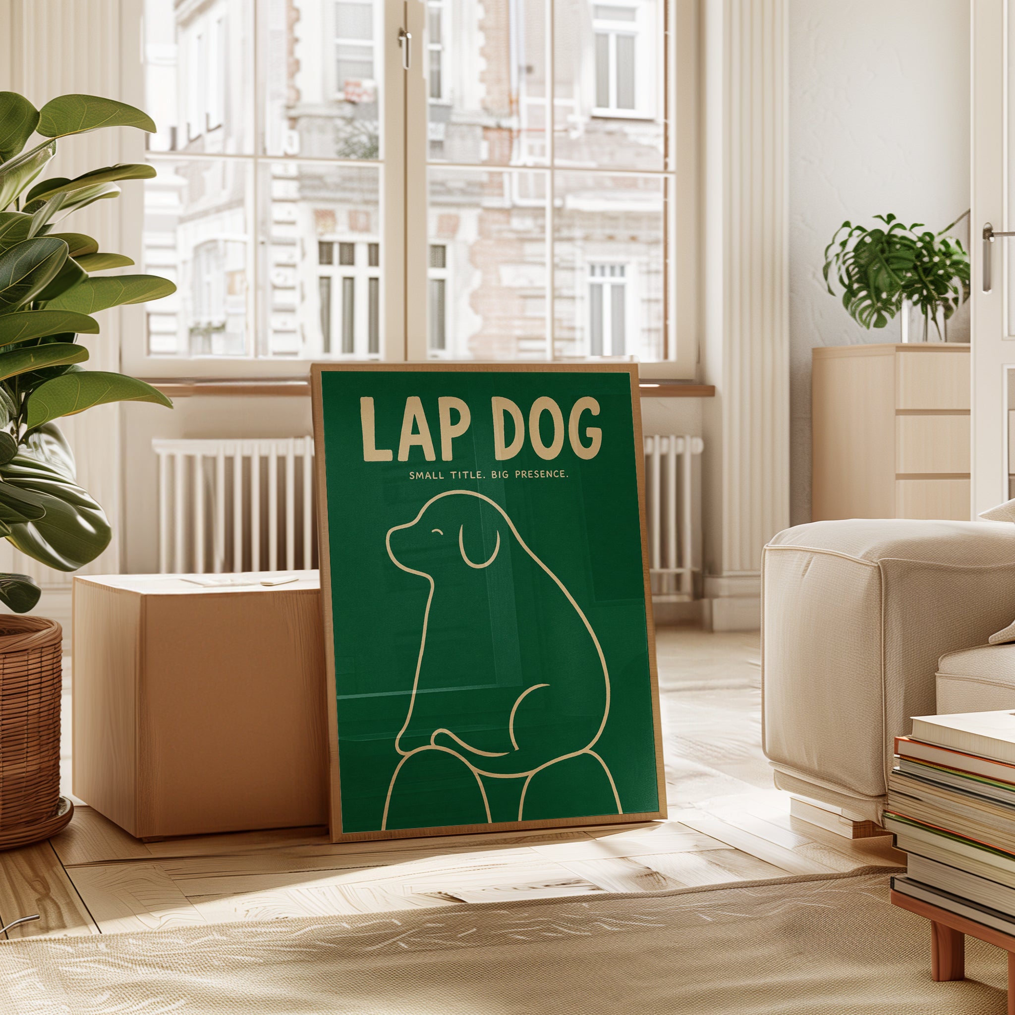 Lap Dog Minimalist Line Art Print - interior