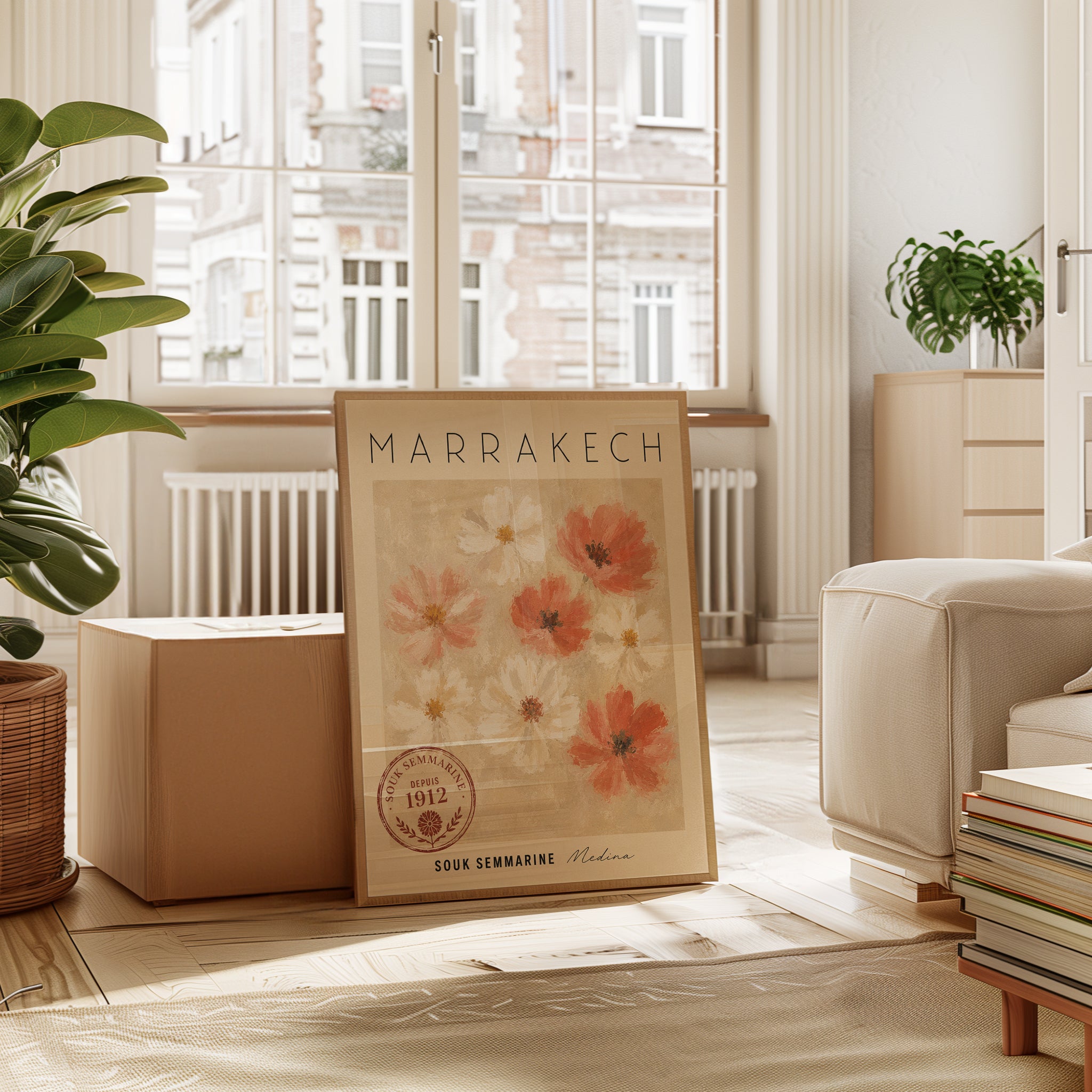 Marrakech Travel Poster – Vintage Floral Print - interior