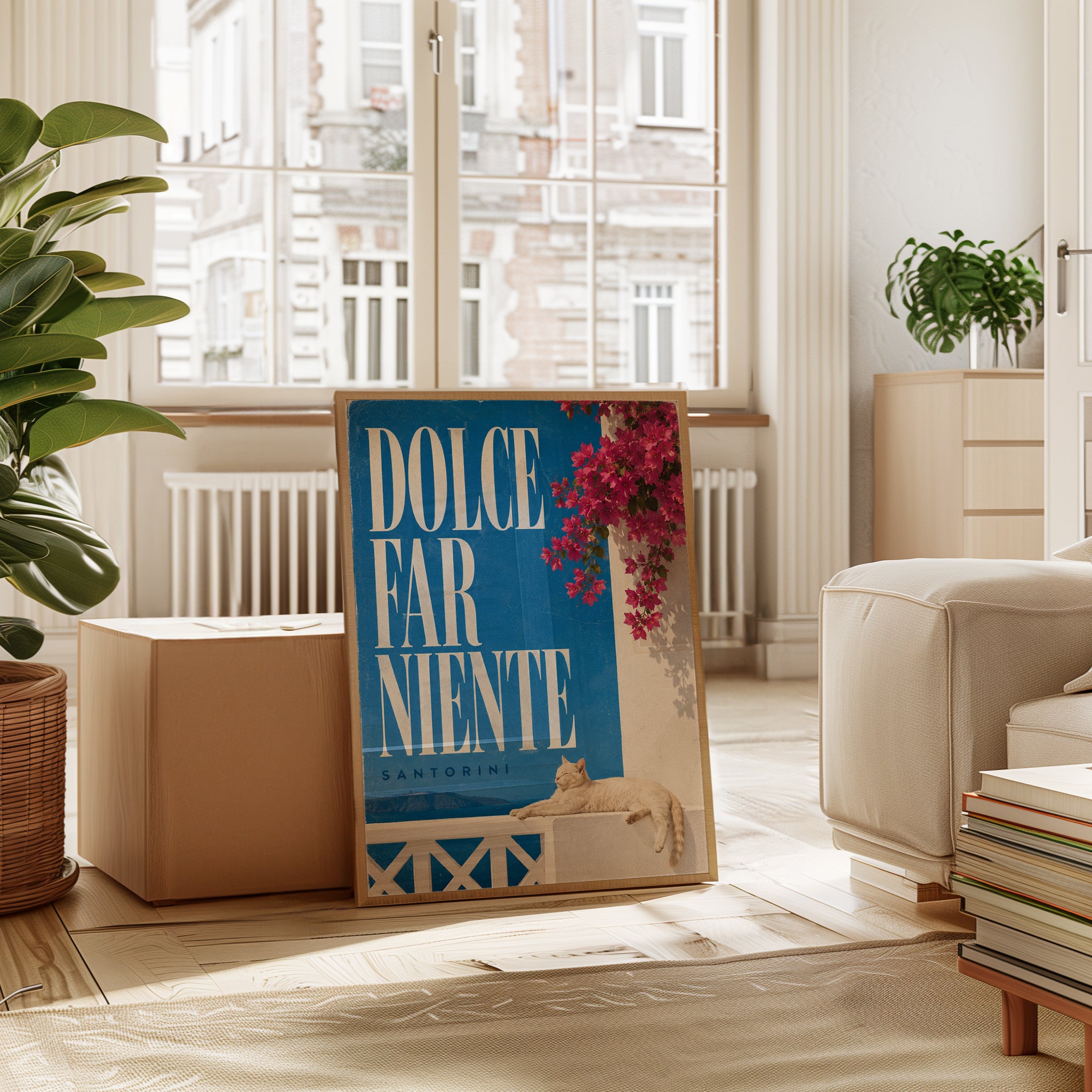 Dolce Far Niente Santorini Poster: Greek Island Travel Art Print - interior