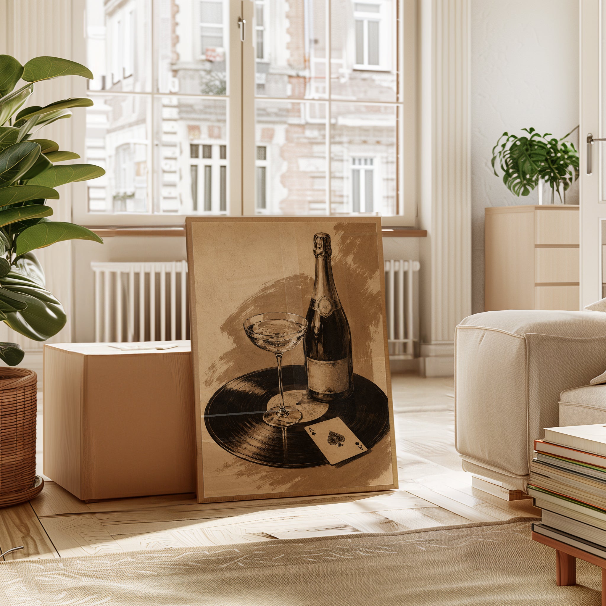 Champagne Wall Art – Vintage Bar Cart Decor - interior