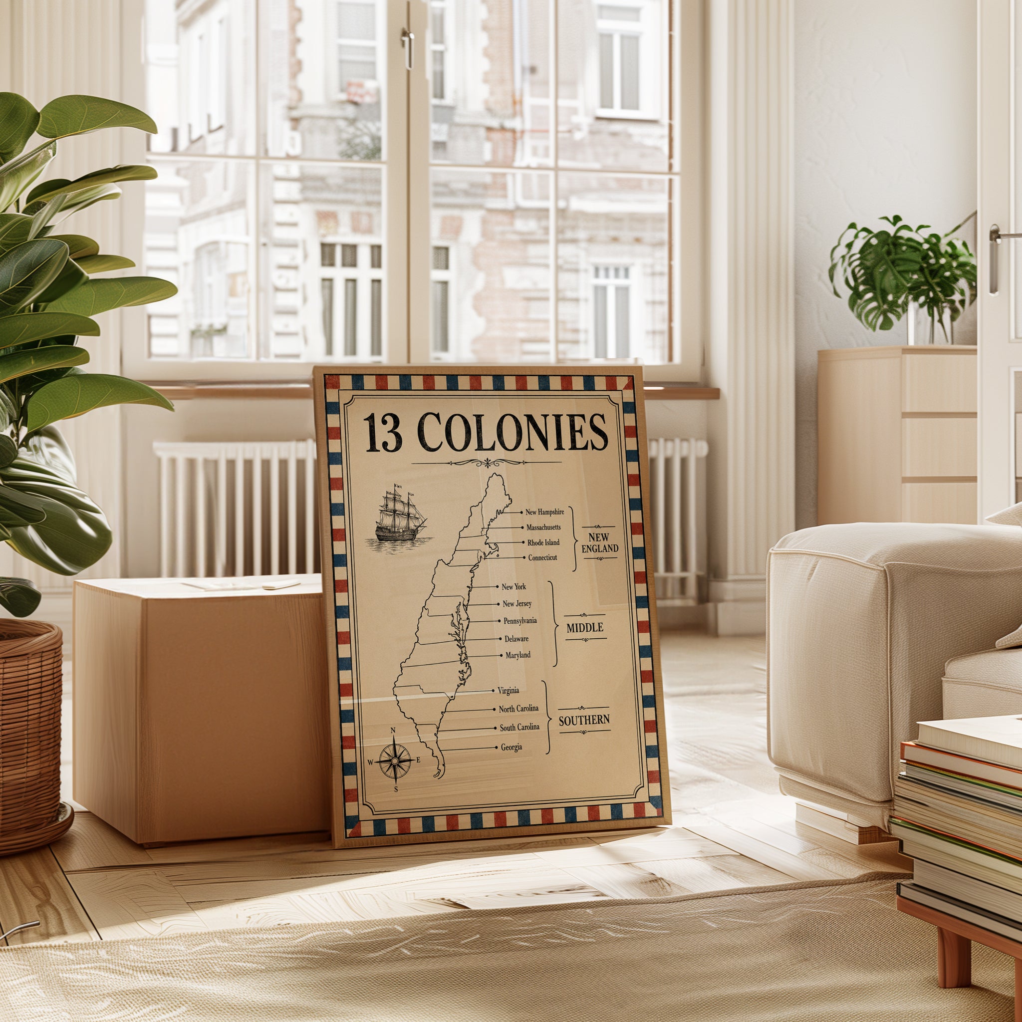 13 Colonies Map Poster – American History Print - interior