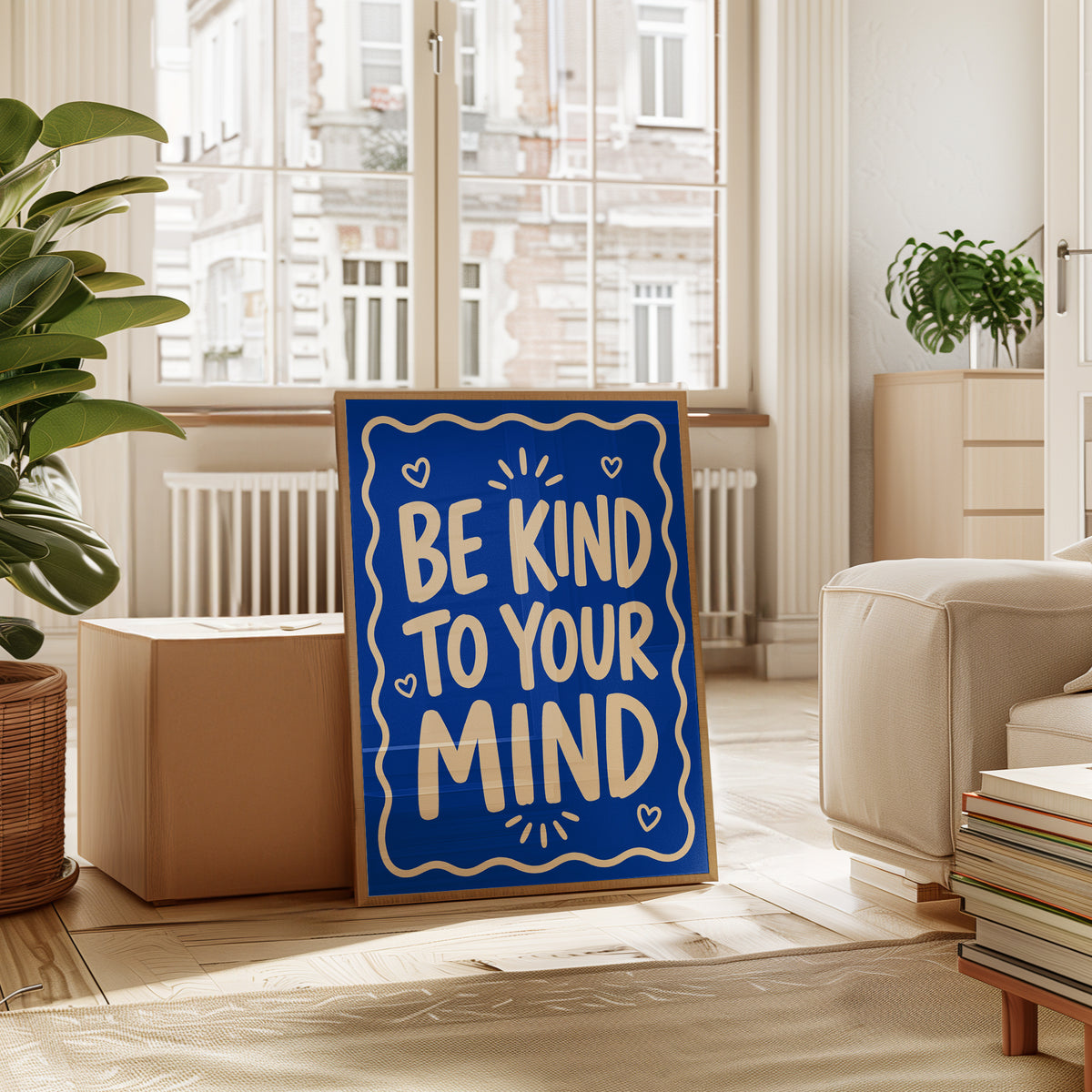 Be Kind To Your Mind Print: Bold Blue Mental Health Quote - interior