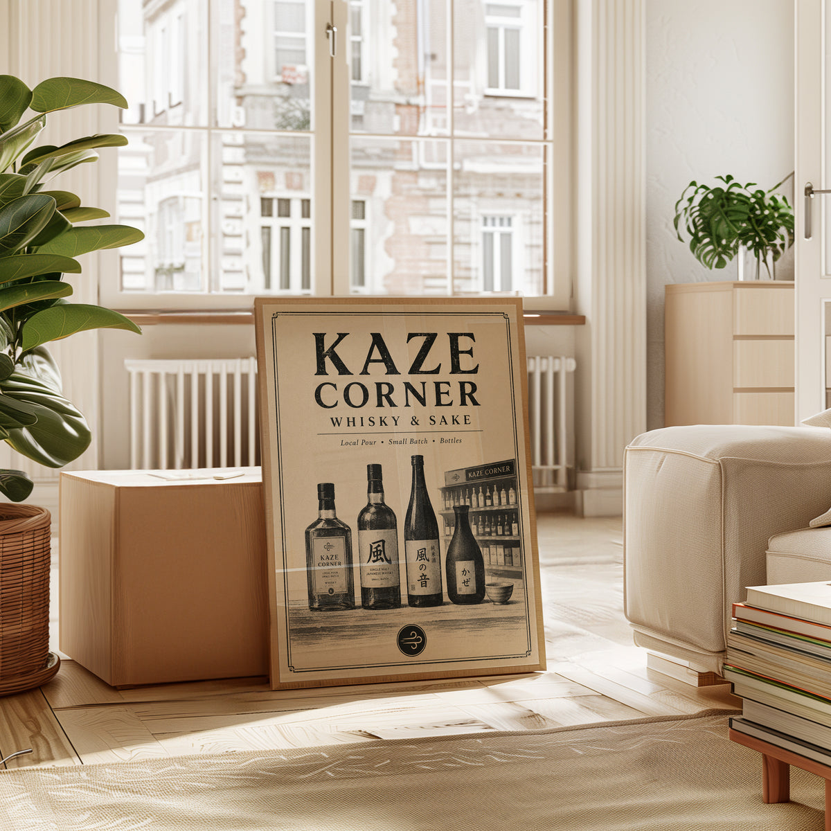 Kaze Corner Whisky Sake Bar Poster: Vintage Japanese Advertisement - interior