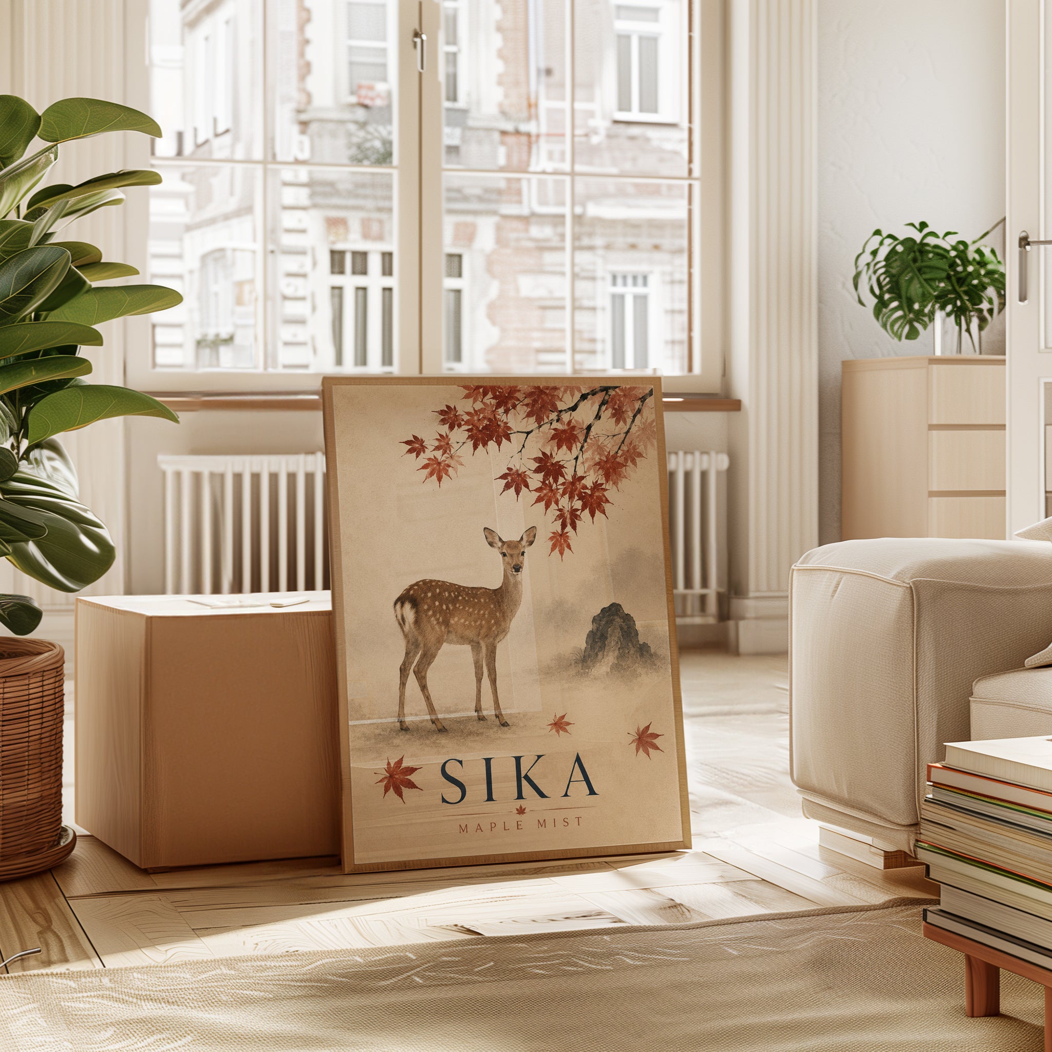Sika Deer Autumn Maple Print - interior