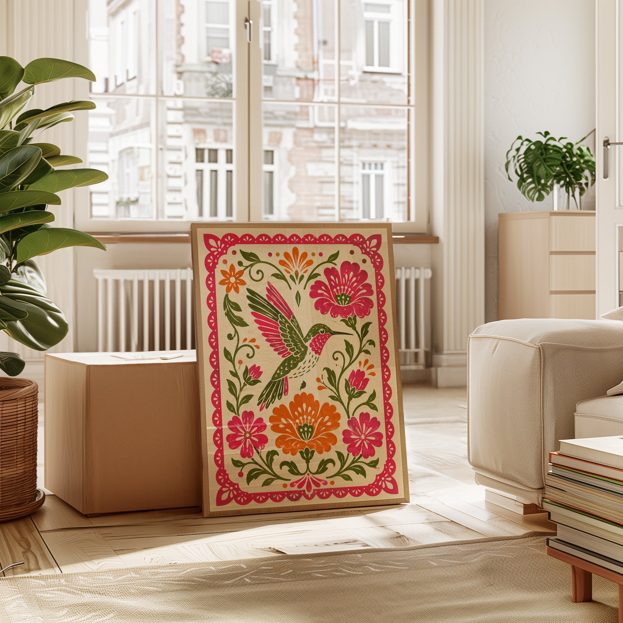 Folk Art Hummingbird Print – Floral Wall Art - interior