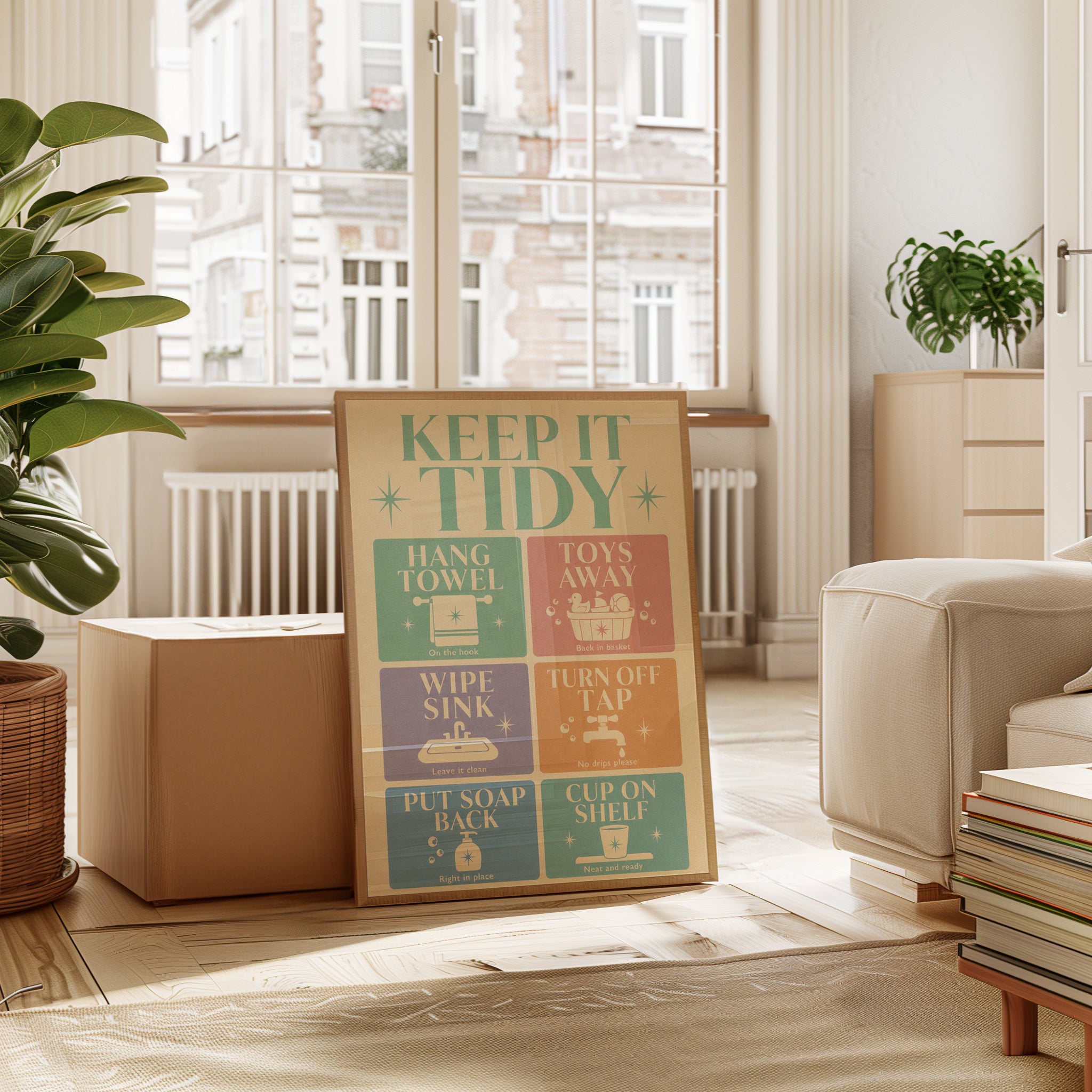 Retro Bathroom Rules Print: Kids Wall Art with Fun Reminders - interior