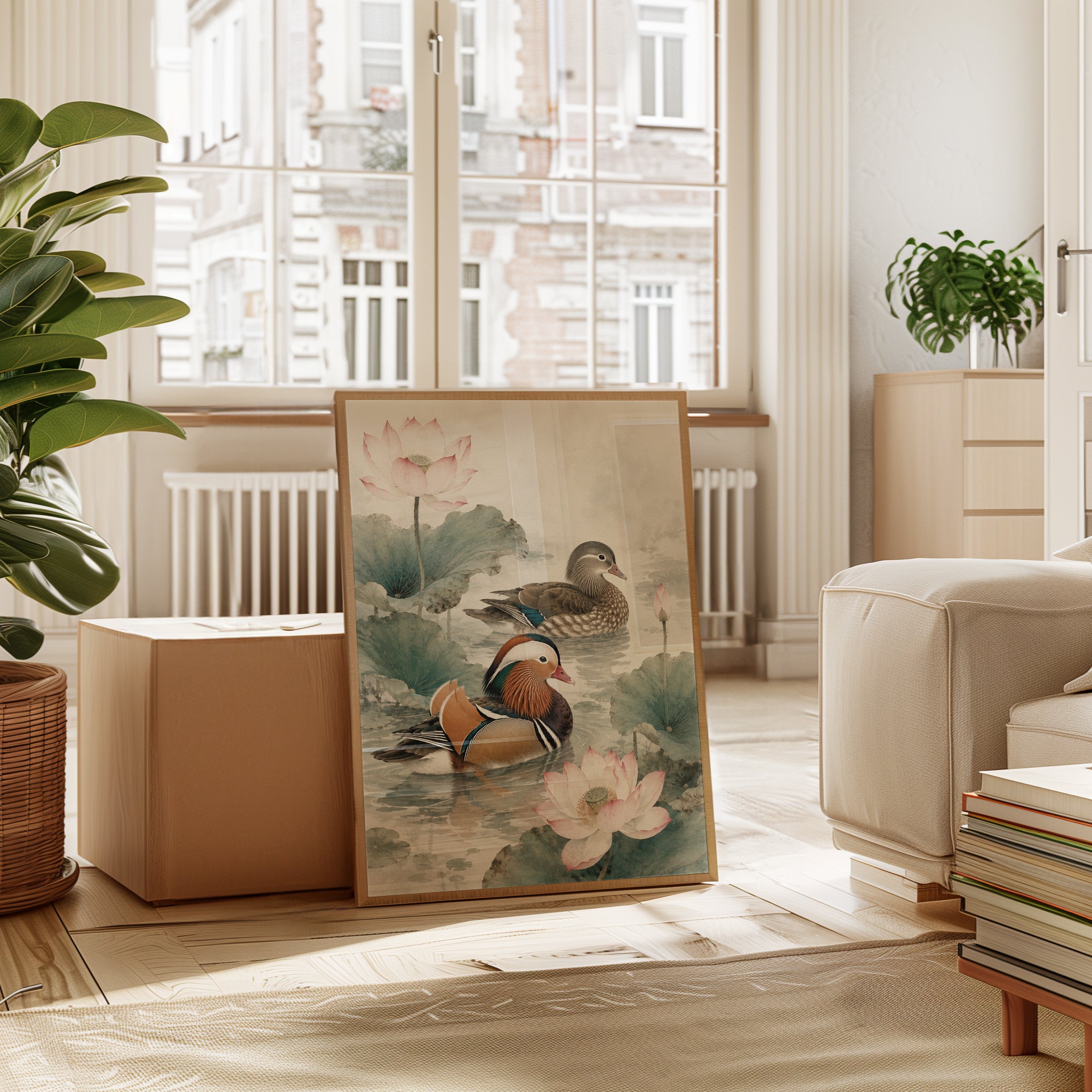 Mandarin Duck Wall Art – Lotus Flower Print - interior
