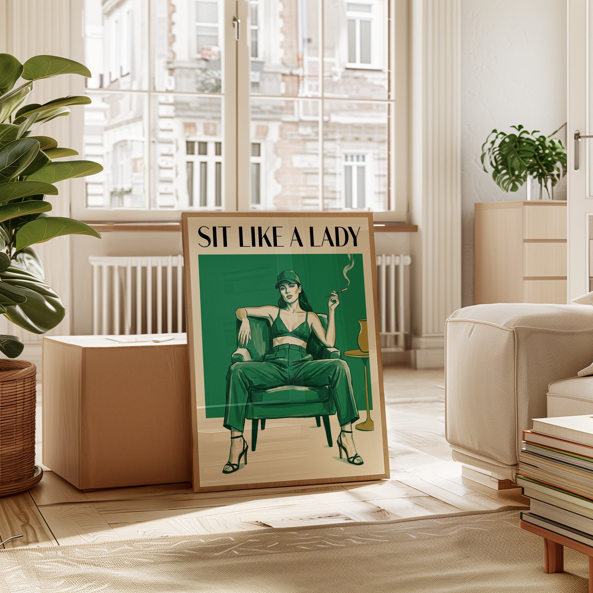 Sit Like A Lady Print: Feminist Retro Wall Art - interior