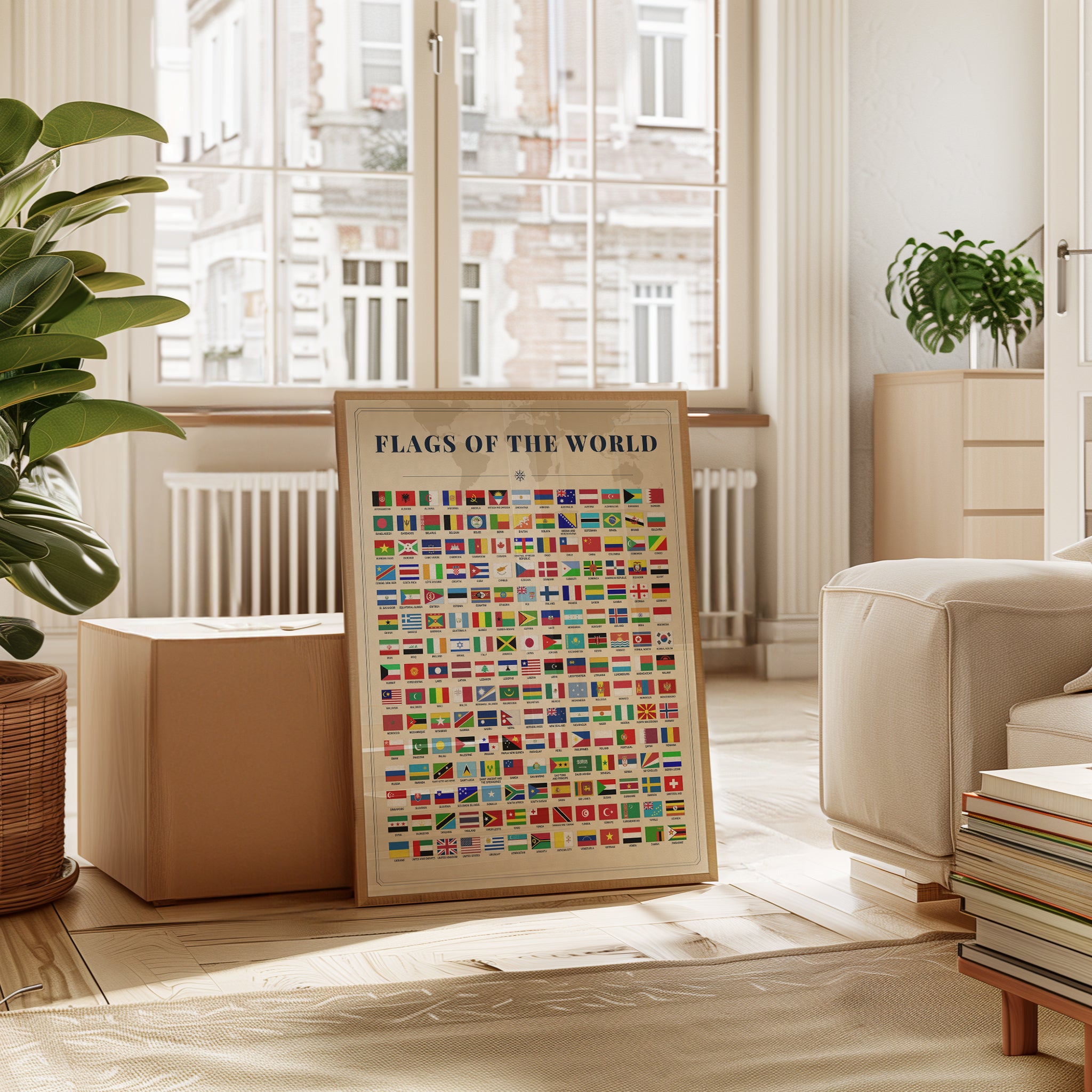 Flags of the World Map: Educational Poster (Vintage Style - interior