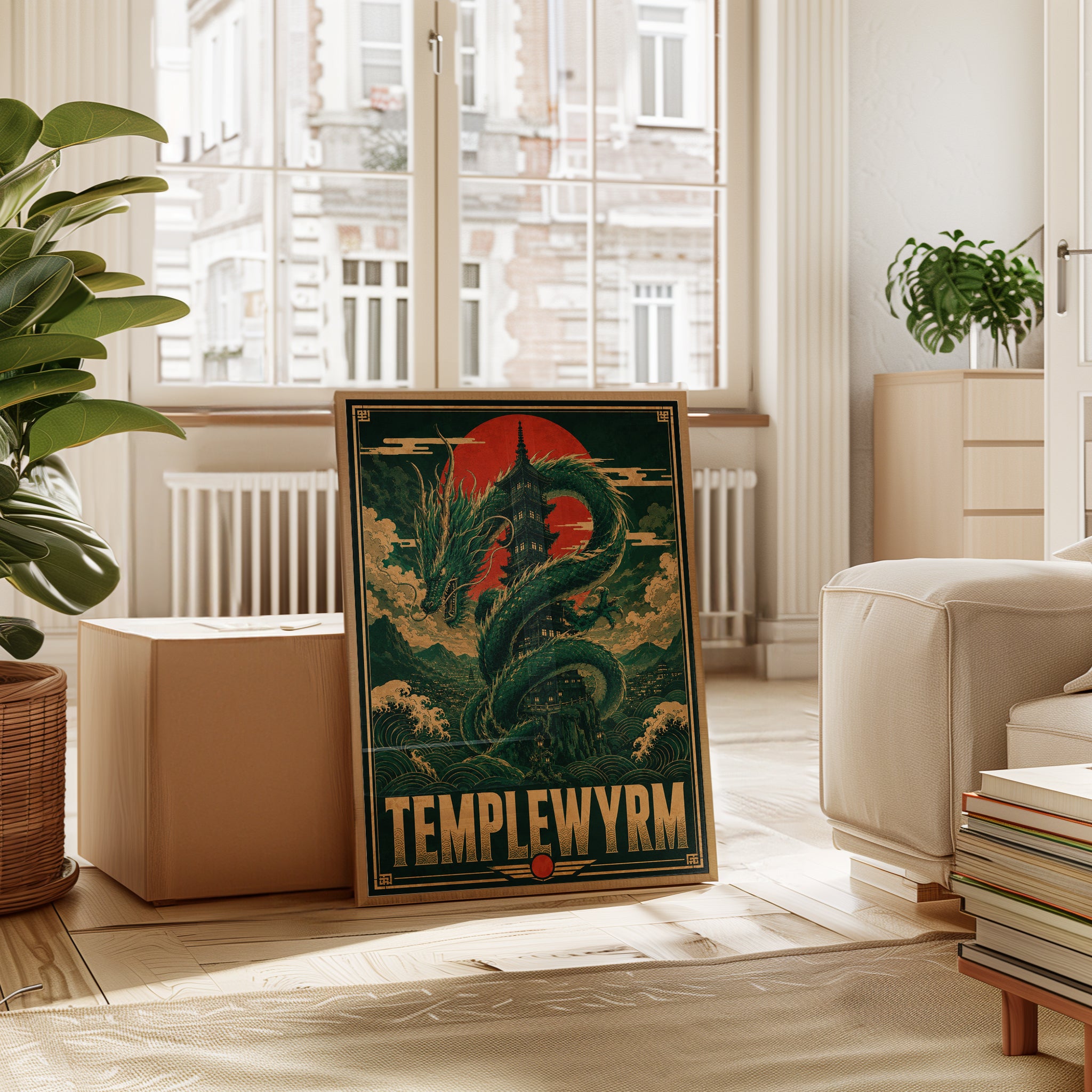 Dragon Pagoda Wall Art: Vintage Japanese Poster - interior