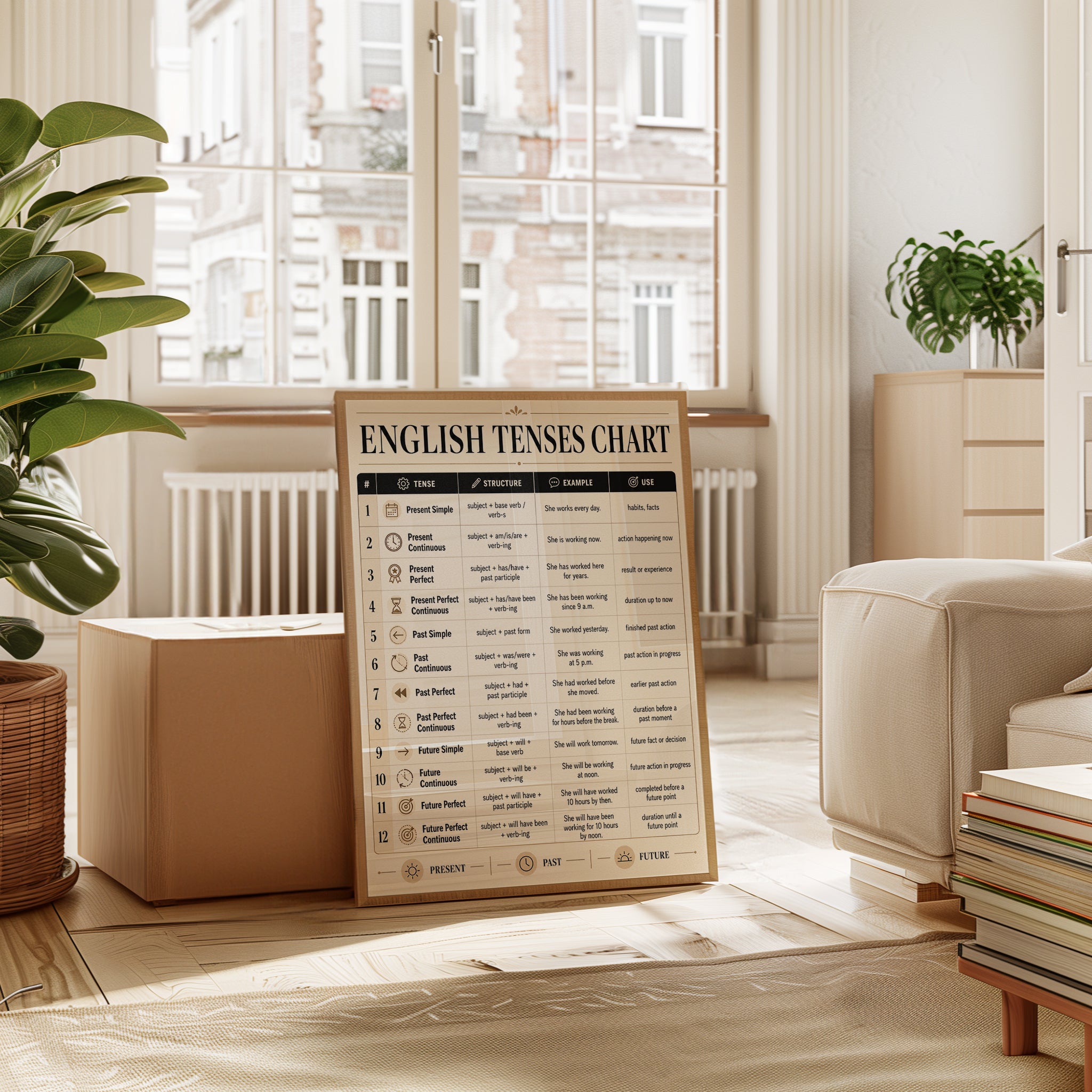 English Tenses Chart – Grammar Poster - interior