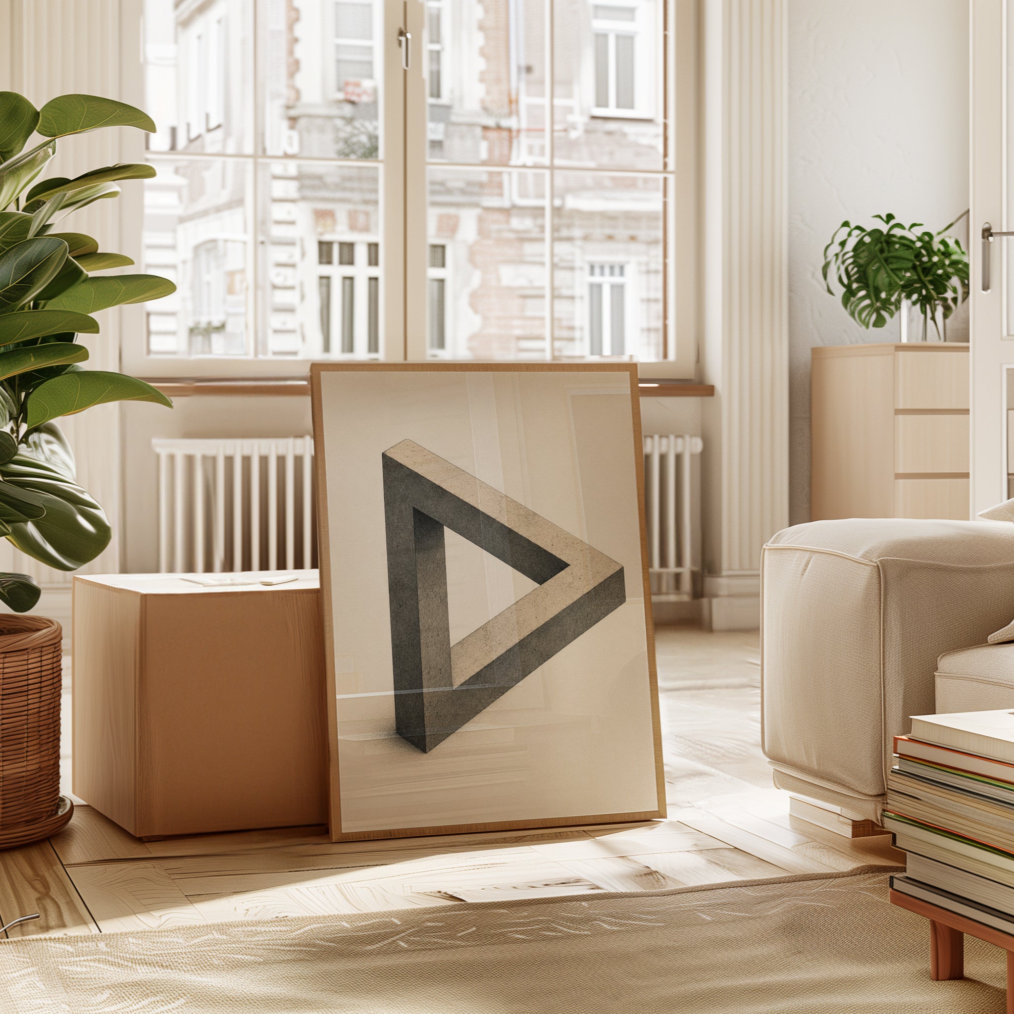 Impossible Triangle Art Print: Minimalist Concrete Geometric Design - interior