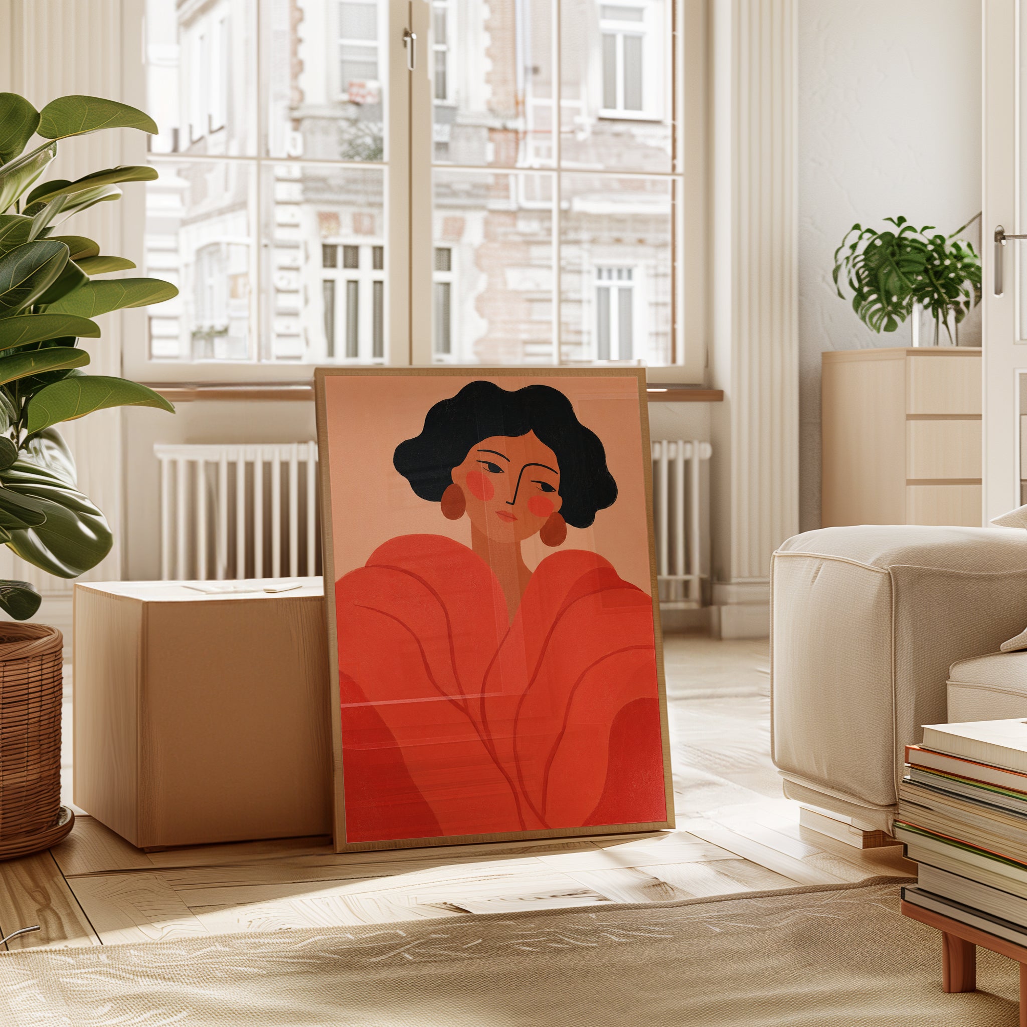 Modern Red Woman Portrait Art - interior
