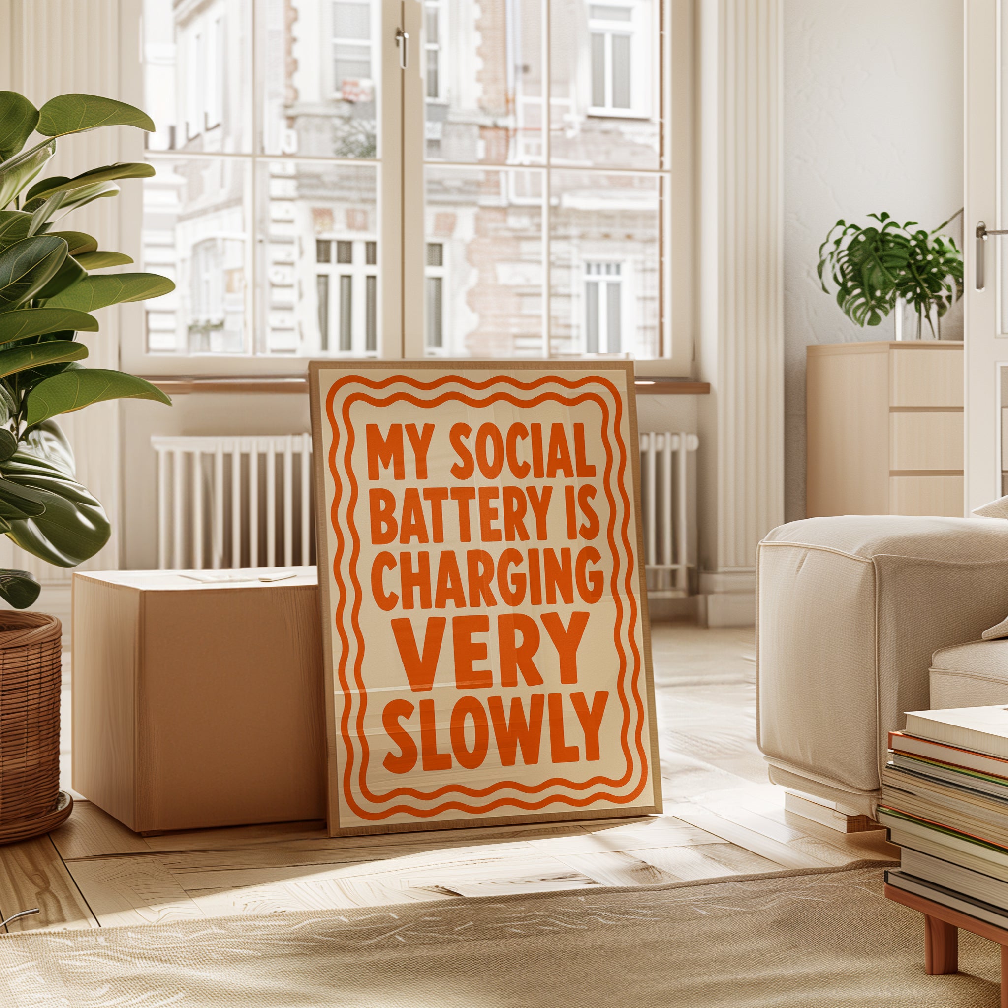 Social Battery Charging Slowly Typography Print: Retro Orange - interior