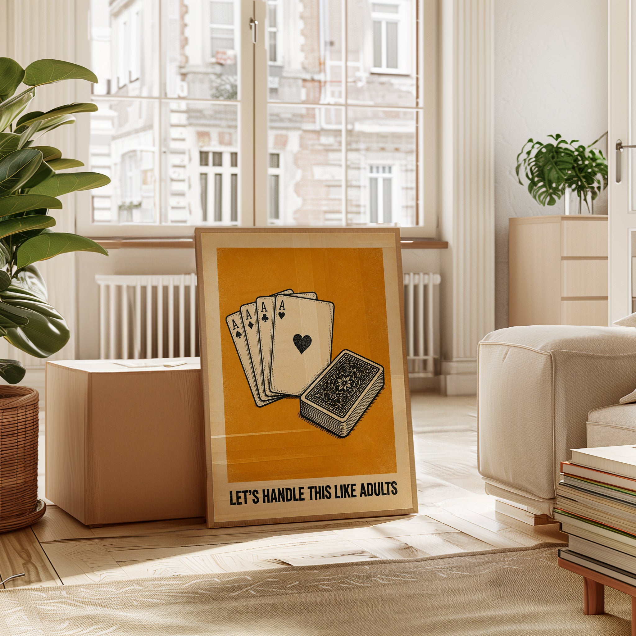 Vintage Poker Aces Playing Cards: Retro Orange Wall Art - interior