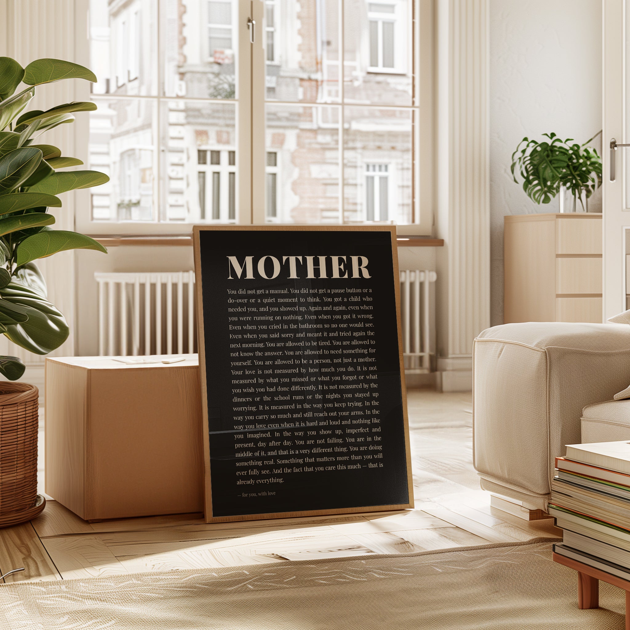 Mother Typography Print: Black and White Motivational Wall Art - interior