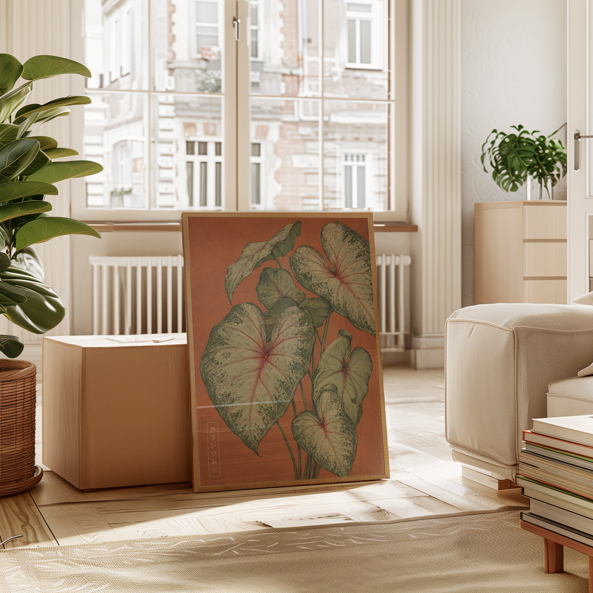 Variegated Caladium Leaves Botanical Print: Vintage Japanese Style - interior