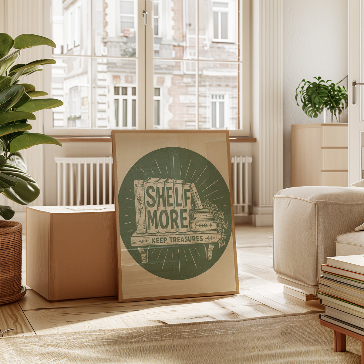 Vintage Library Print: 'Shelf More - interior