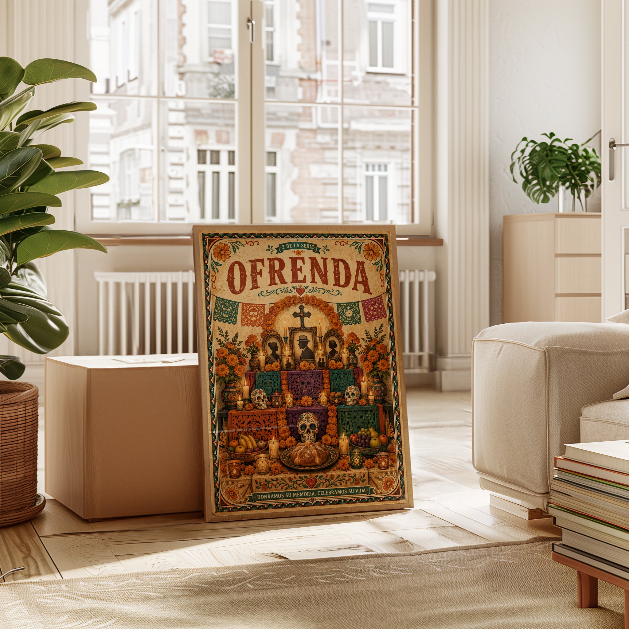 Dia de los Muertos Ofrenda Art Print: Mexican Folk Art Altar - interior