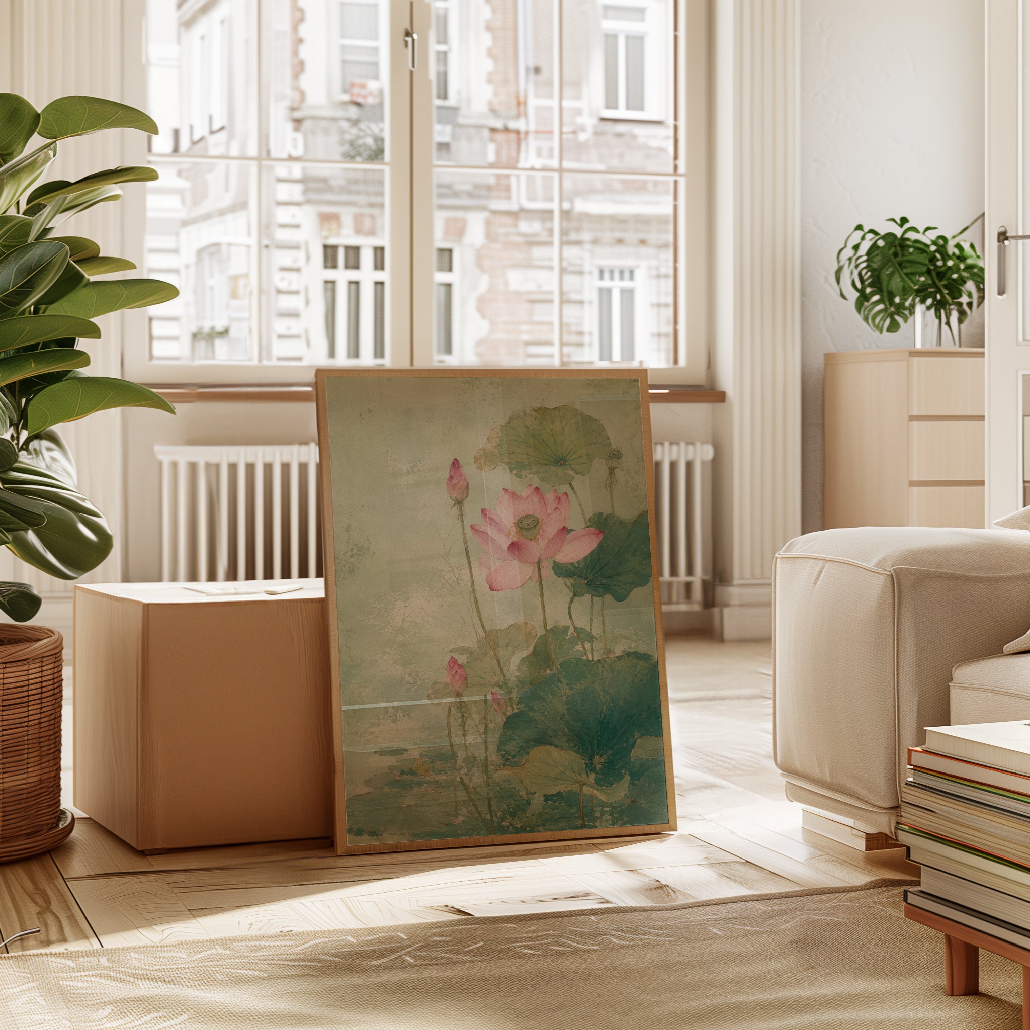 Pink Lotus Botanical Print: Vintage Asian Watercolor Art - interior