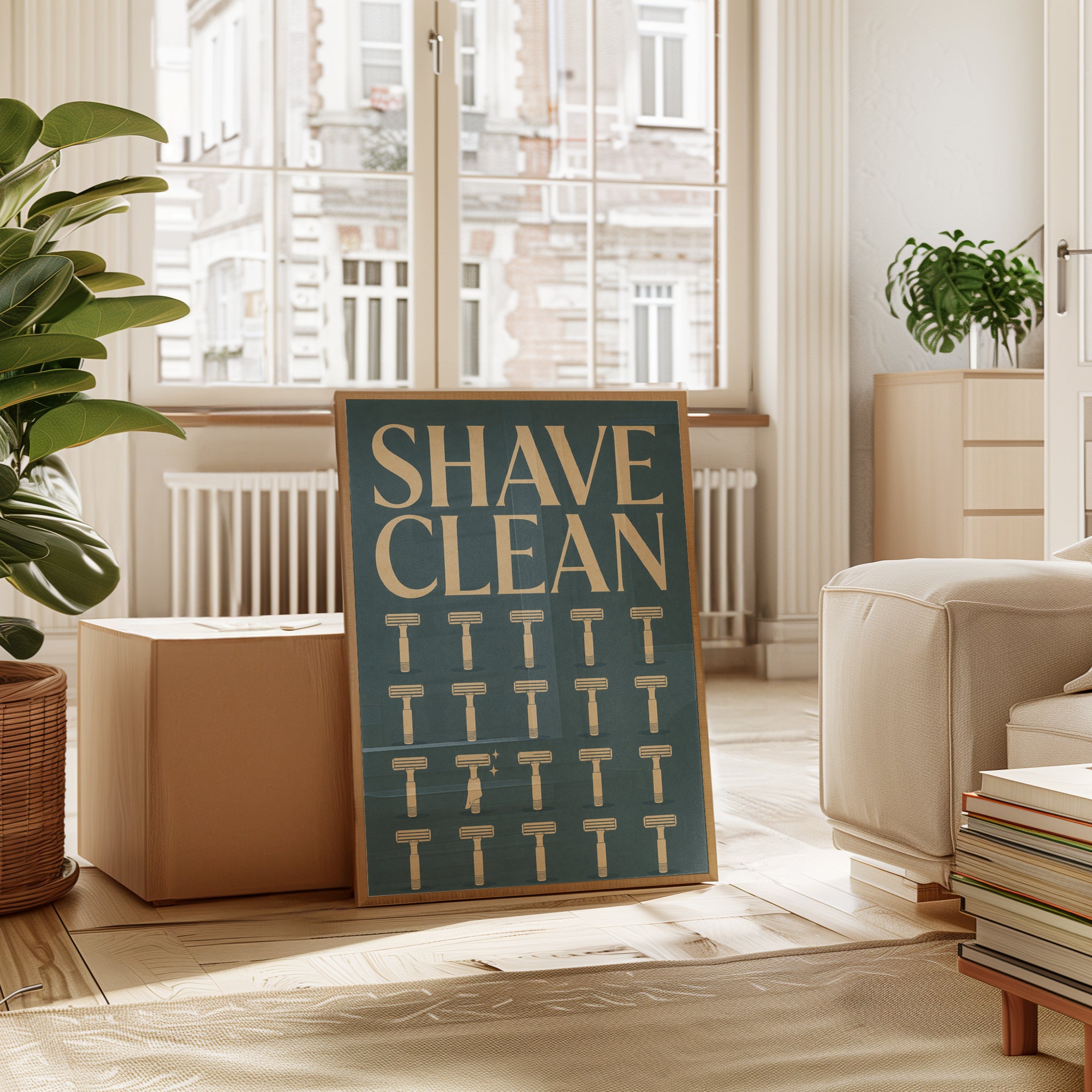 Shave Clean Vintage Poster: Retro Barber Shop Wall Art - interior
