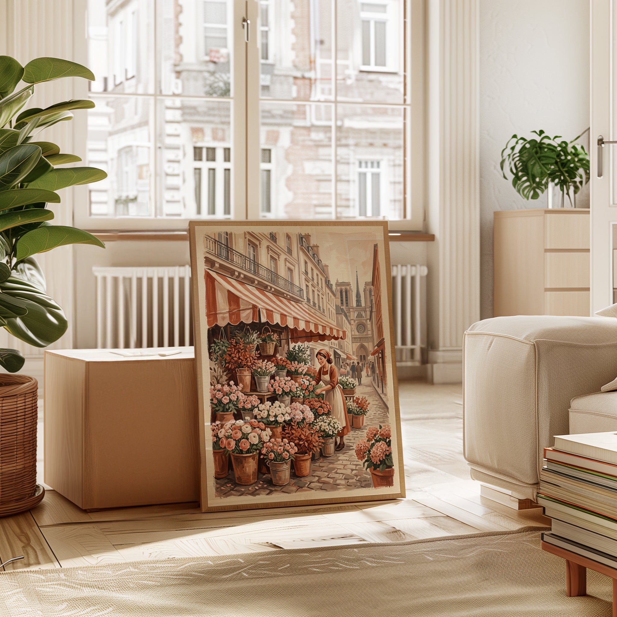 Parisian Flower Market Wall Art: Vintage European Street Scene - interior