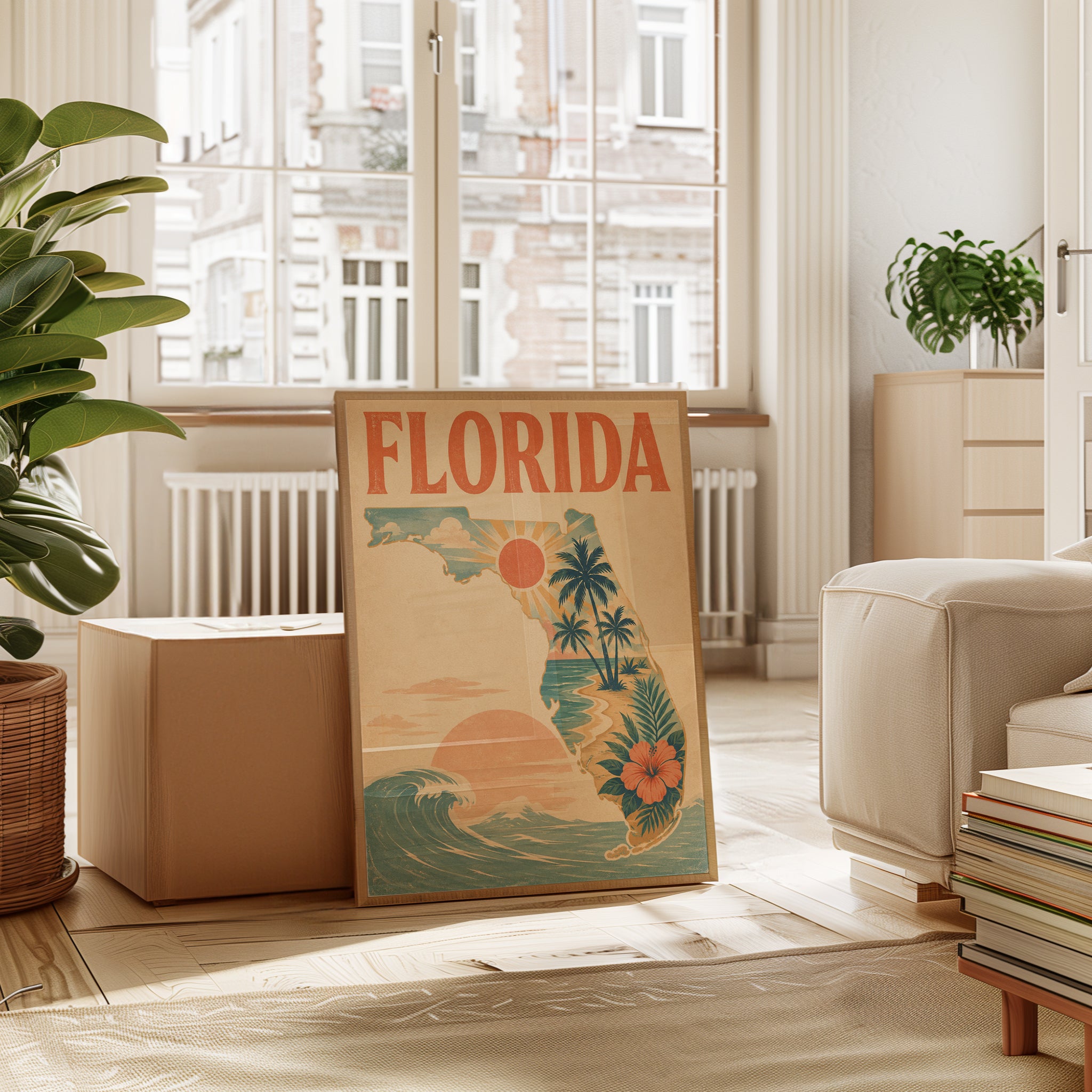 Florida Retro Travel Poster: Vintage Palm Tree Beach Art Print - interior