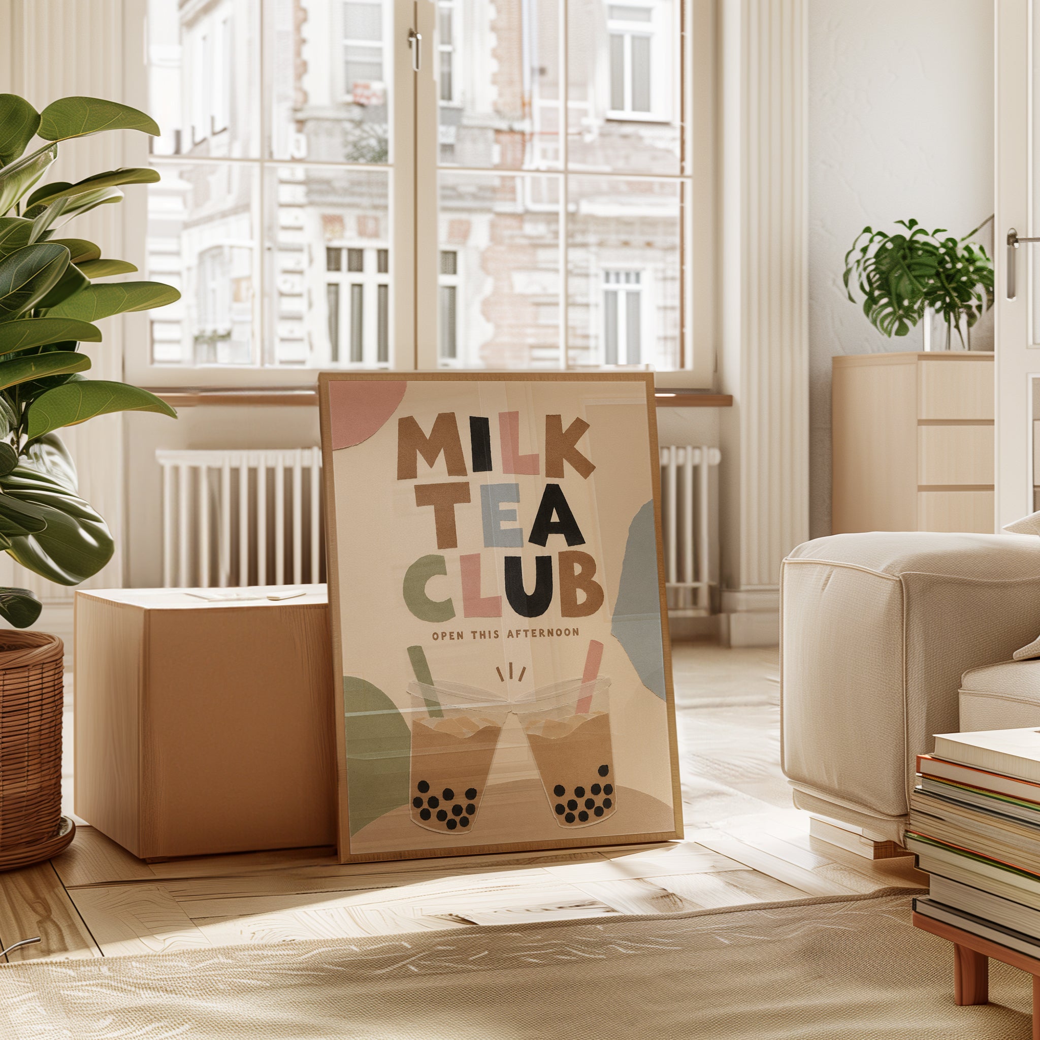 Milk Tea Club Poster: Retro Bubble Tea Typography Art Print - interior