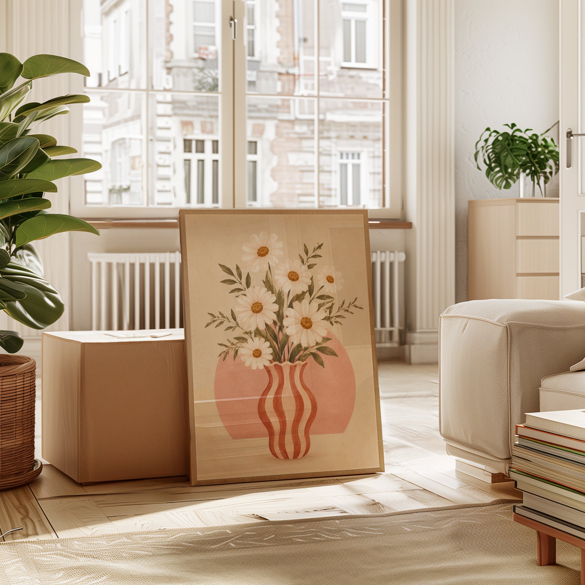 Daisy Vase Wall Art – Retro Floral Print - interior
