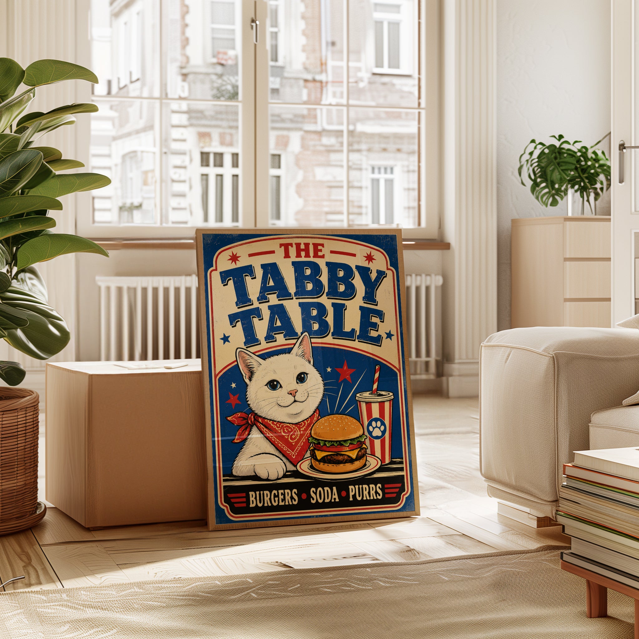 Retro Diner Cat Burger Print - interior