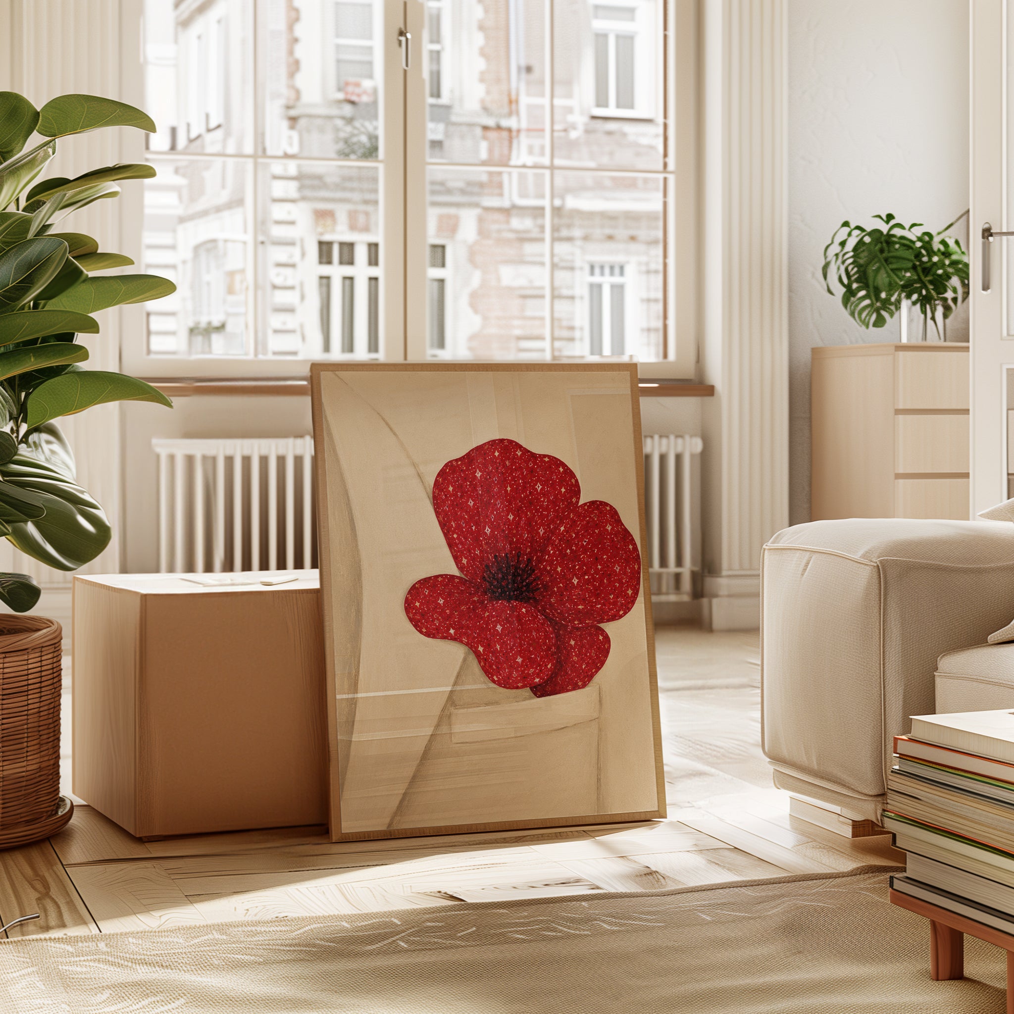 Red Poppy Wall Art: Minimalist Botanical Illustration - interior