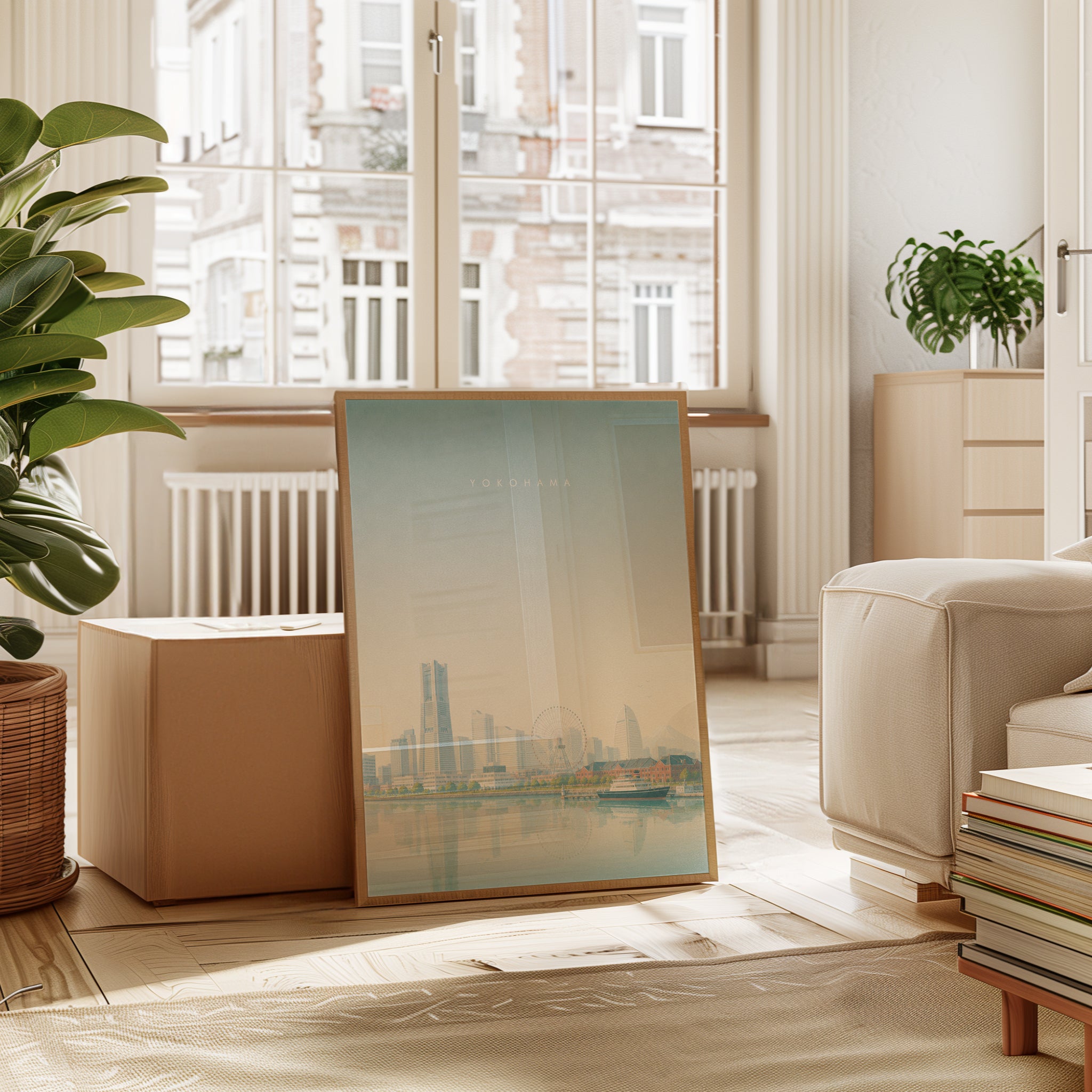 Yokohama Skyline Poster: Pastel Japanese Cityscape Art Print - interior