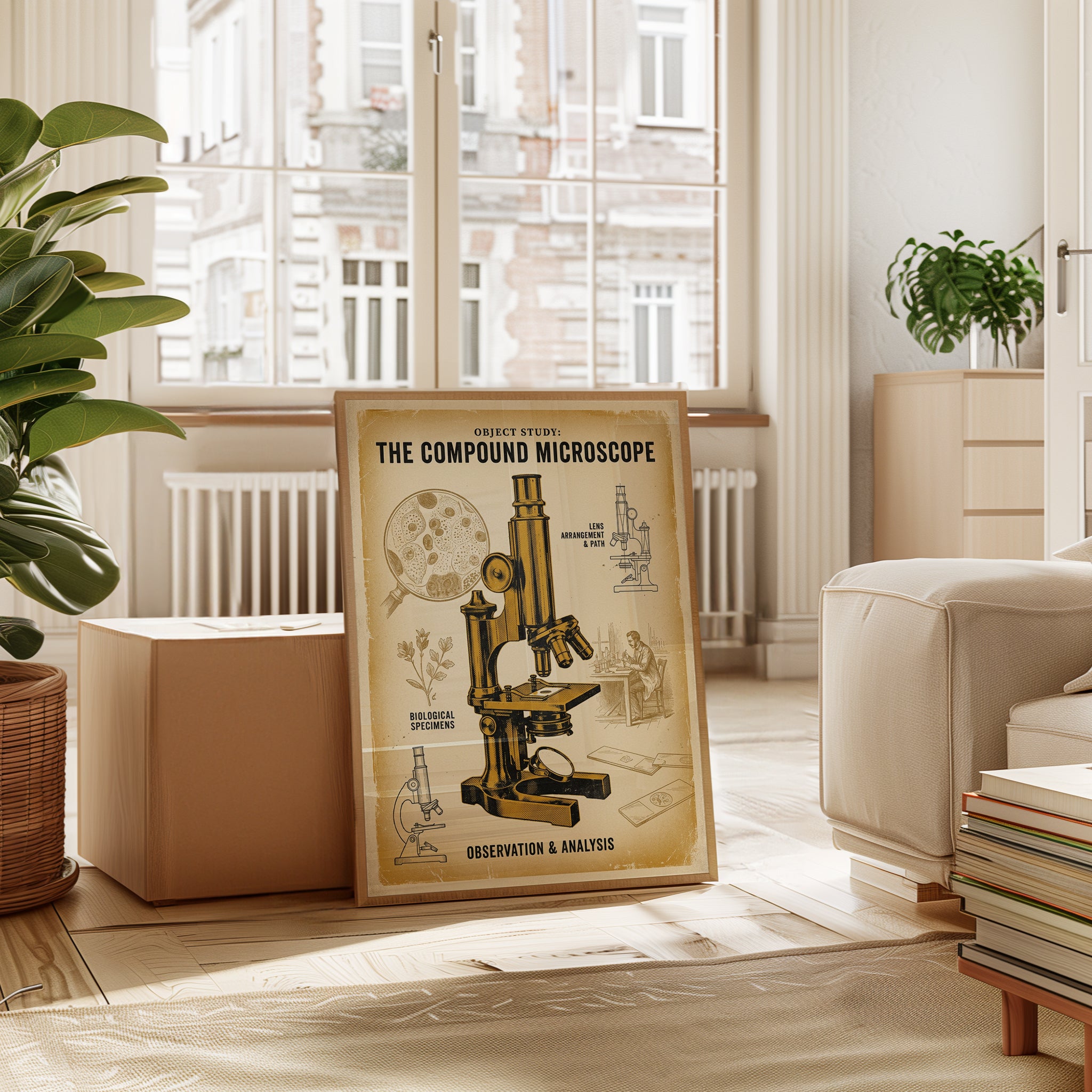 Vintage Compound Microscope Poster: Scientific Illustration Art - interior