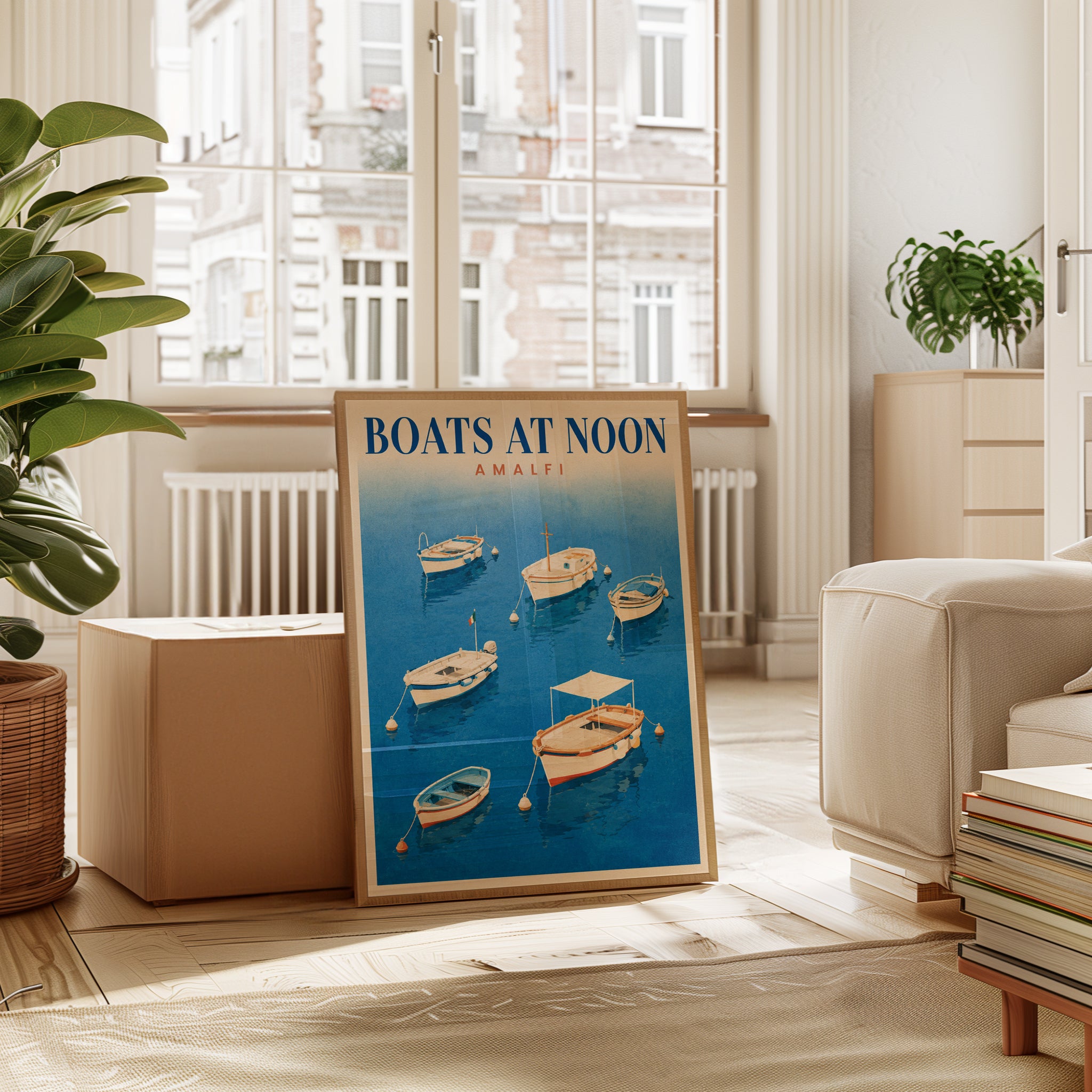 Amalfi Travel Poster – Boats at Noon Print - interior