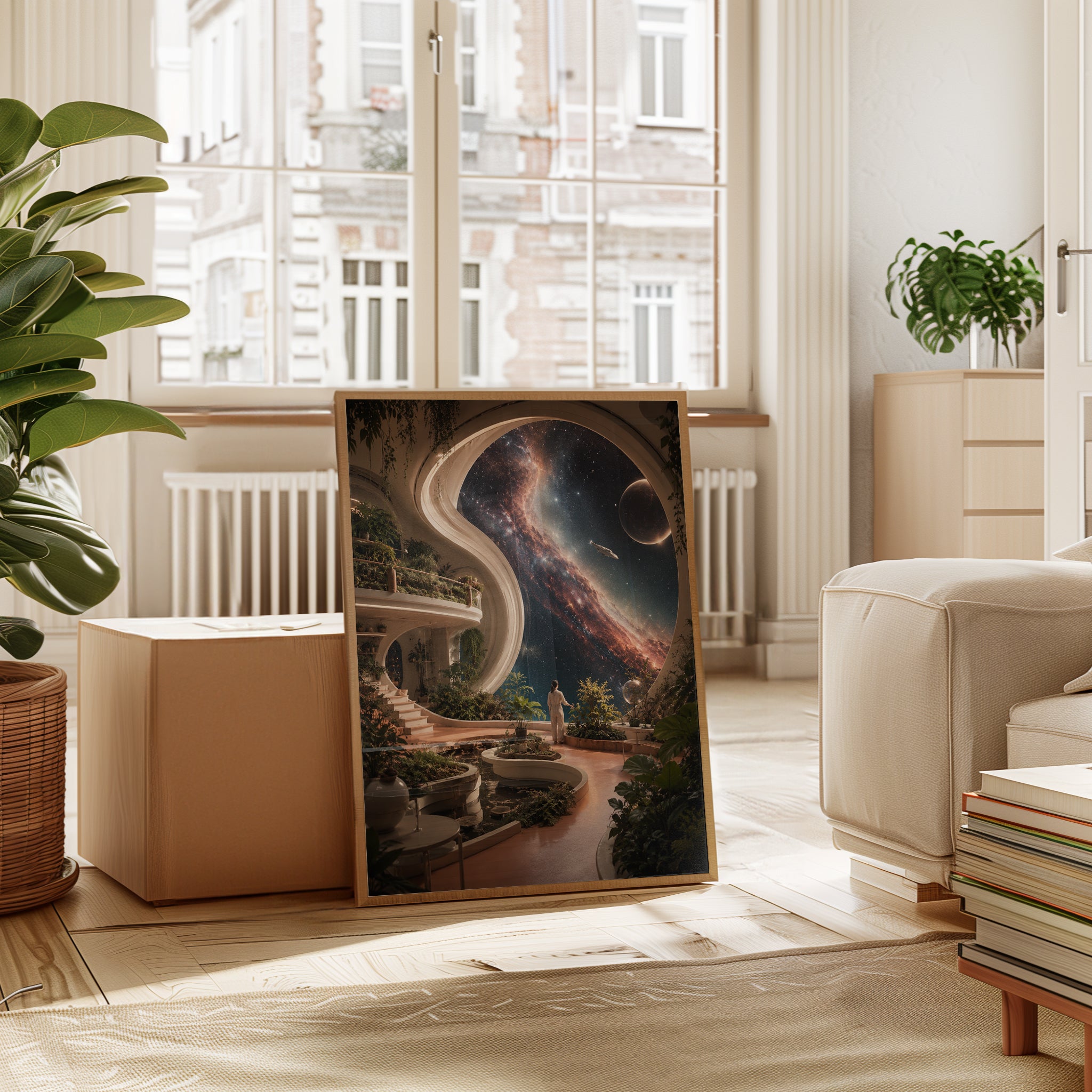 Cosmic Garden Observatory: Surreal Space Architecture Art Print - interior