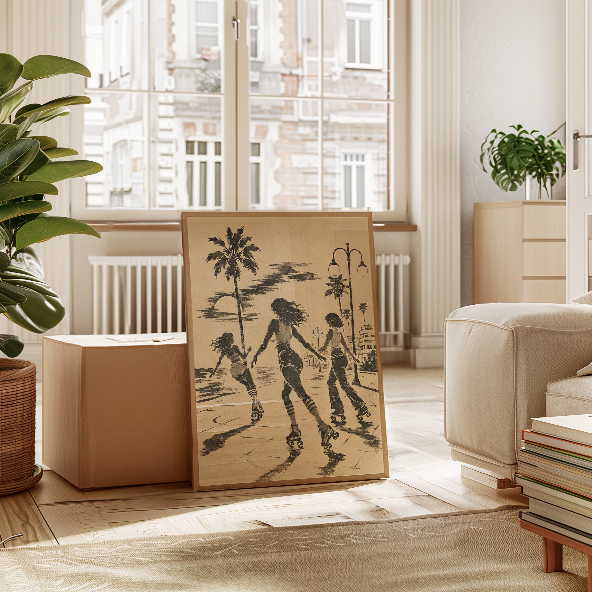 Roller Skating Wall Art – Retro Beach Print - interior
