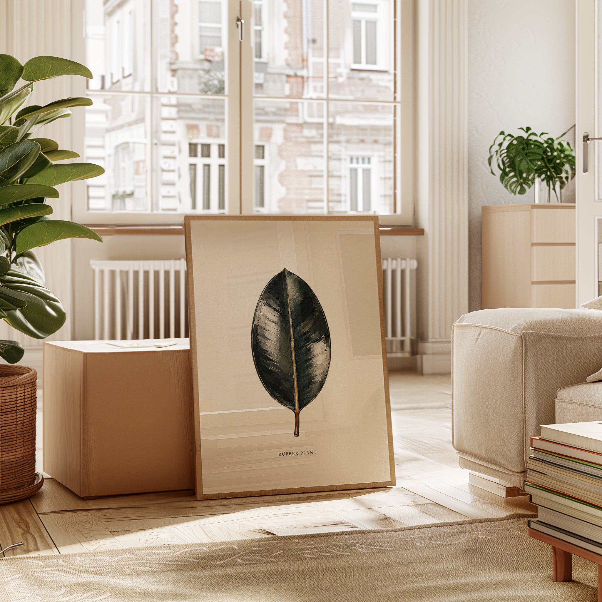 Rubber Plant Leaf Print: Vintage Botanical Wall Art - interior