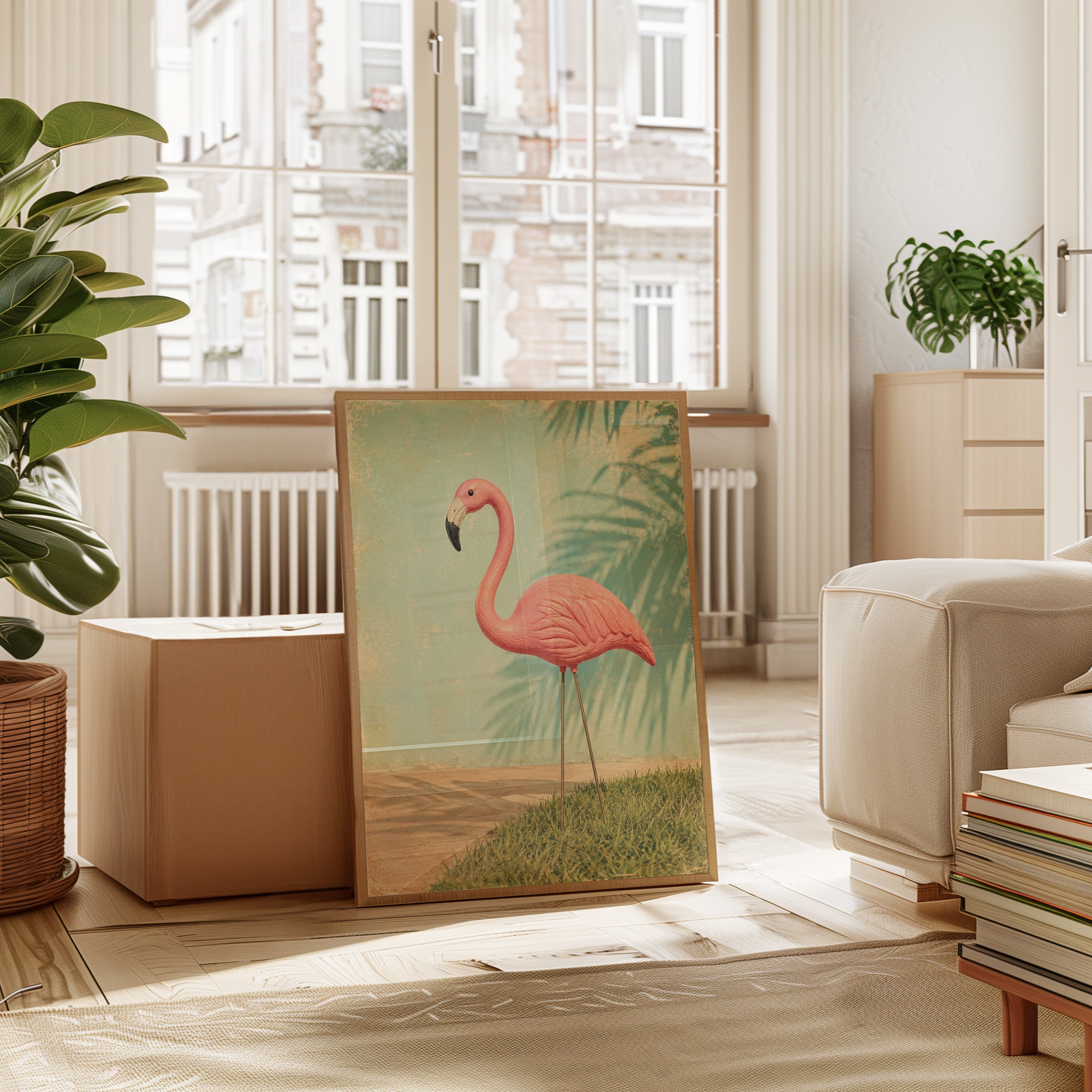 Vintage Flamingo Art Print: Retro Pink Tropical Wall Art - interior
