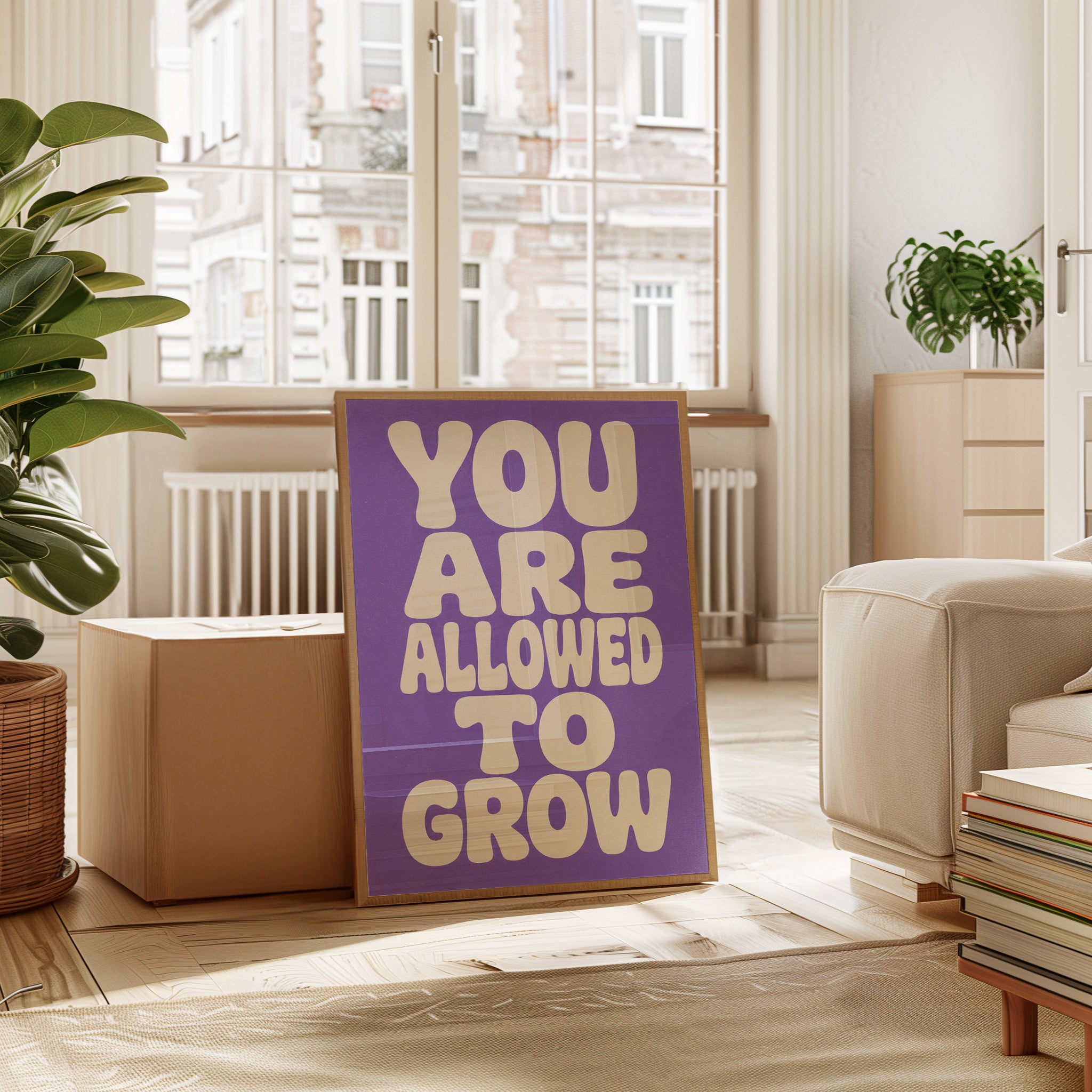 You Are Allowed To Grow Print: Bold Purple Retro Motivational Art - interior