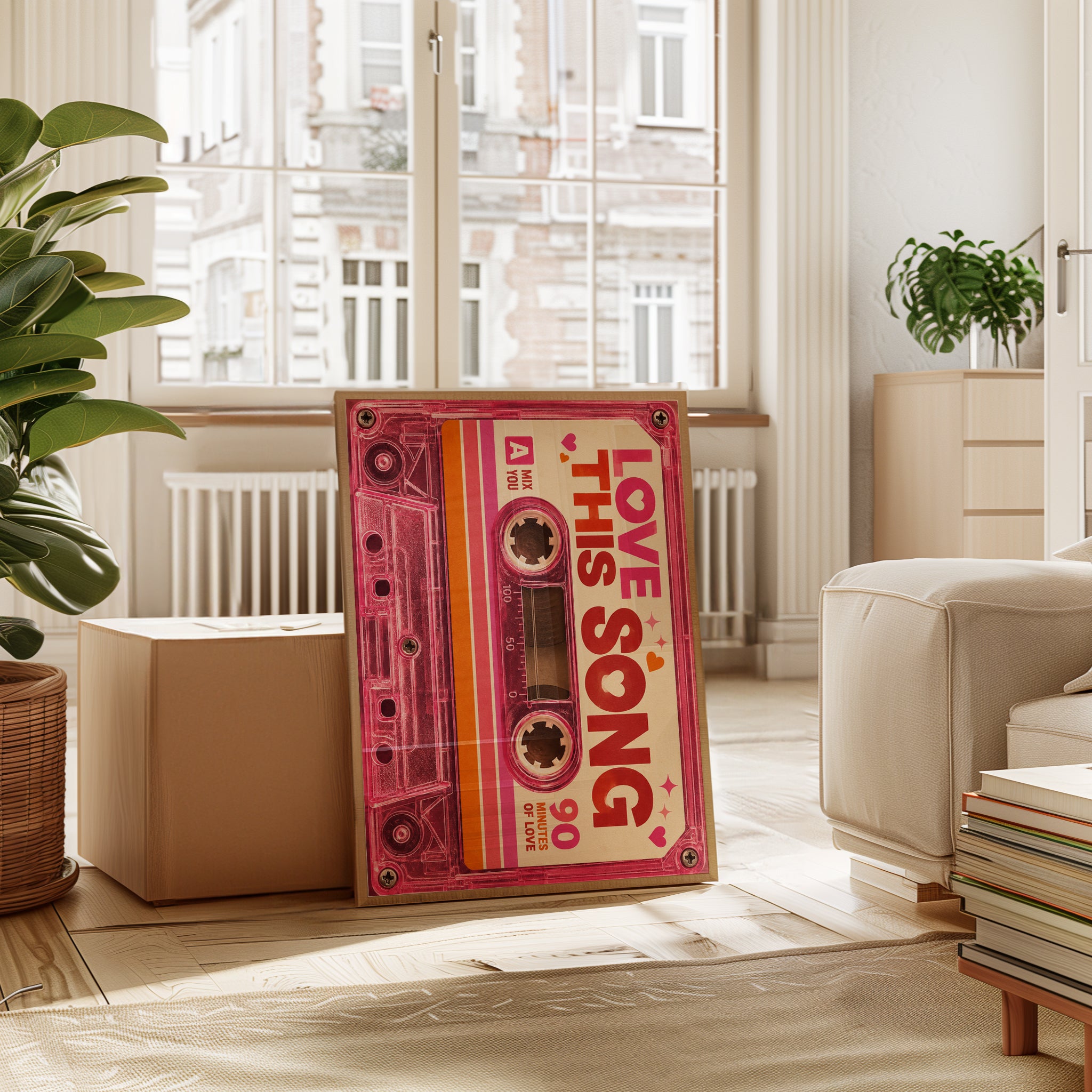 Retro Cassette Tape Print: Pink 90s Nostalgia Music Wall Art - interior