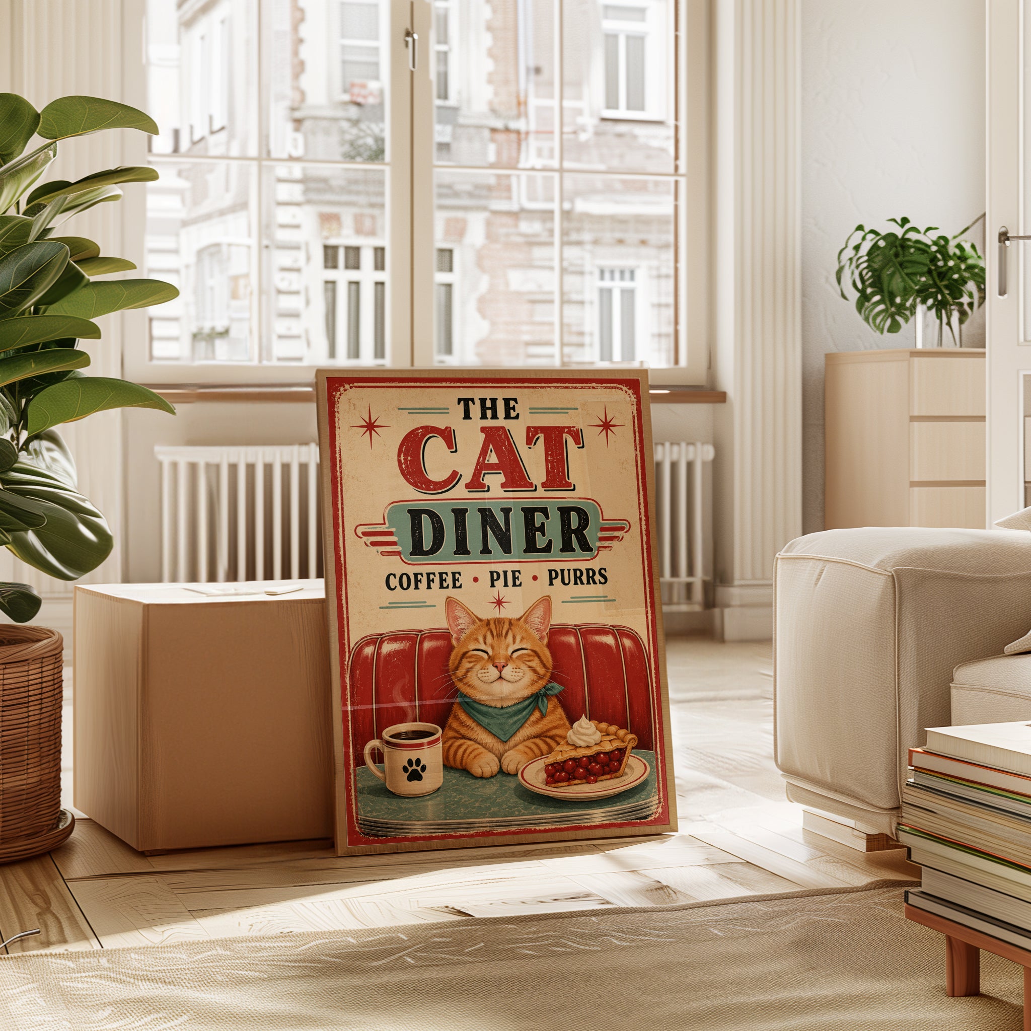 Retro Cat Diner Print - interior