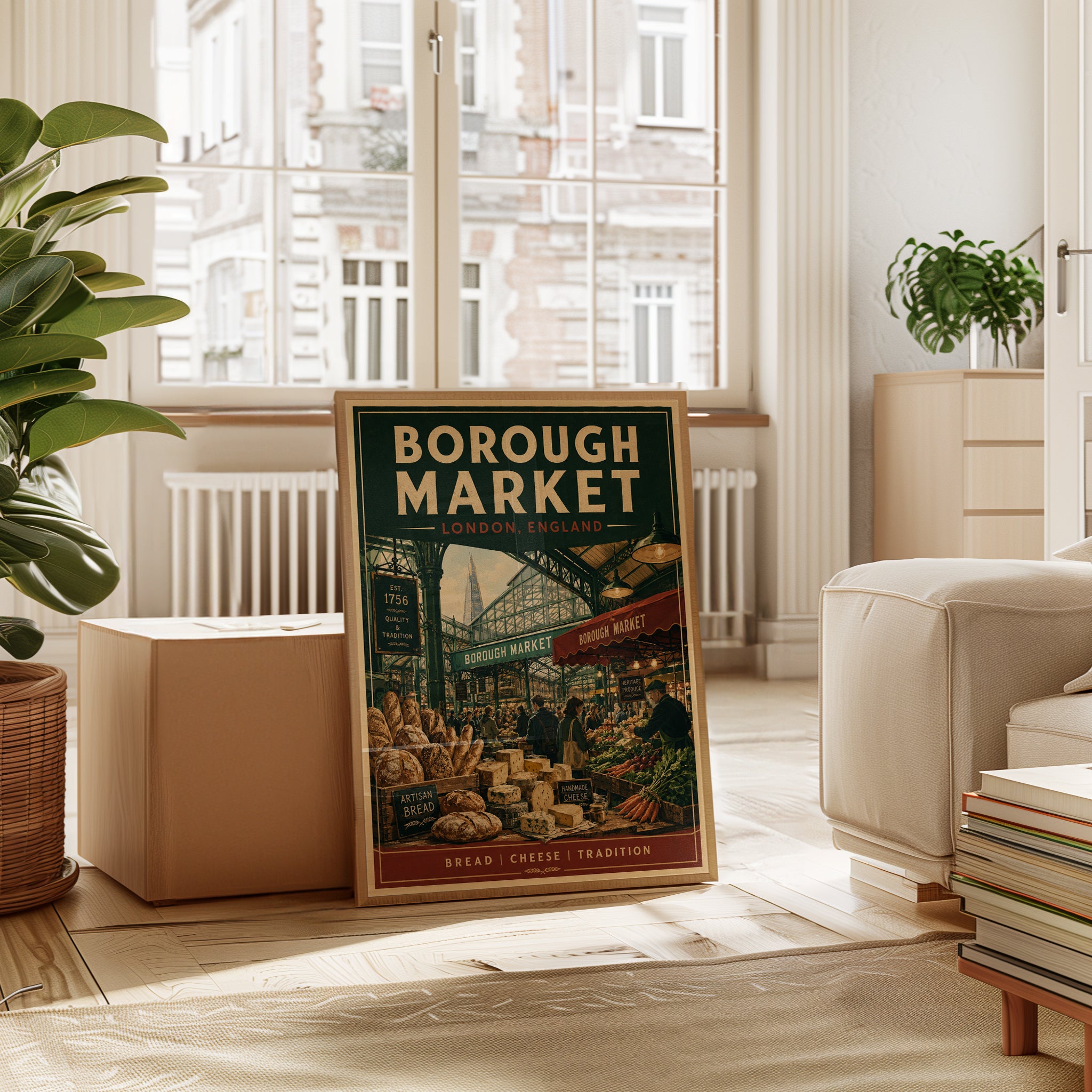 Borough Market London Print — Vintage Travel Poster Style - interior