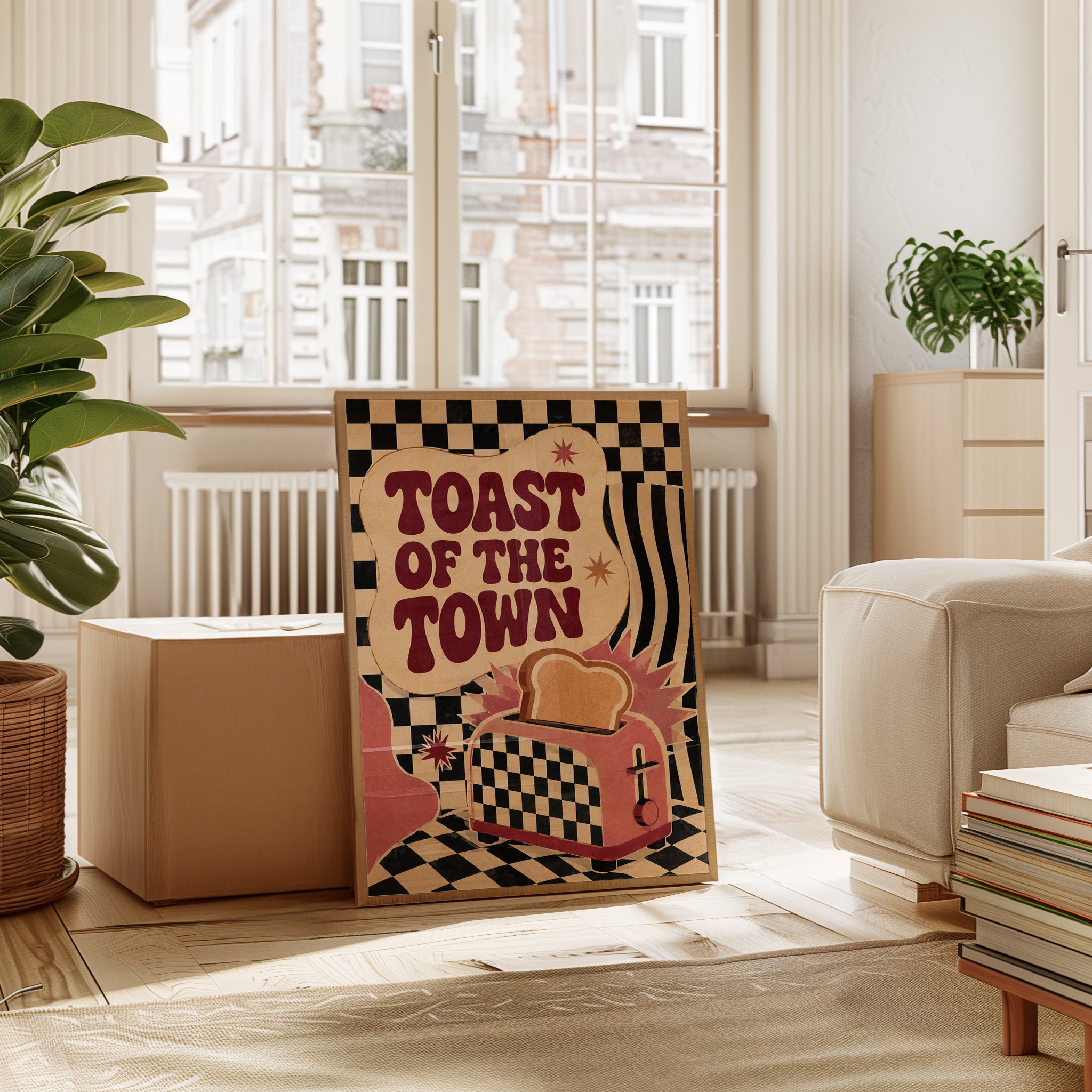 Retro Toaster Print: 1970s Checkered Pattern - interior