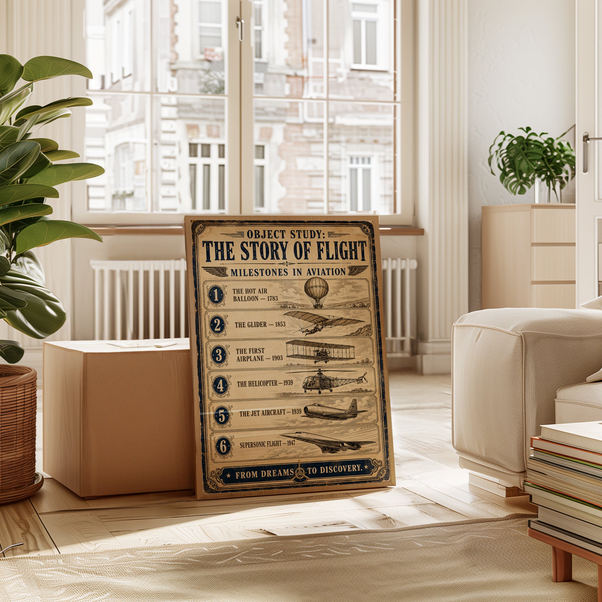 Aviation History Milestones Wall Art Print — Flight Timeline Poster - interior