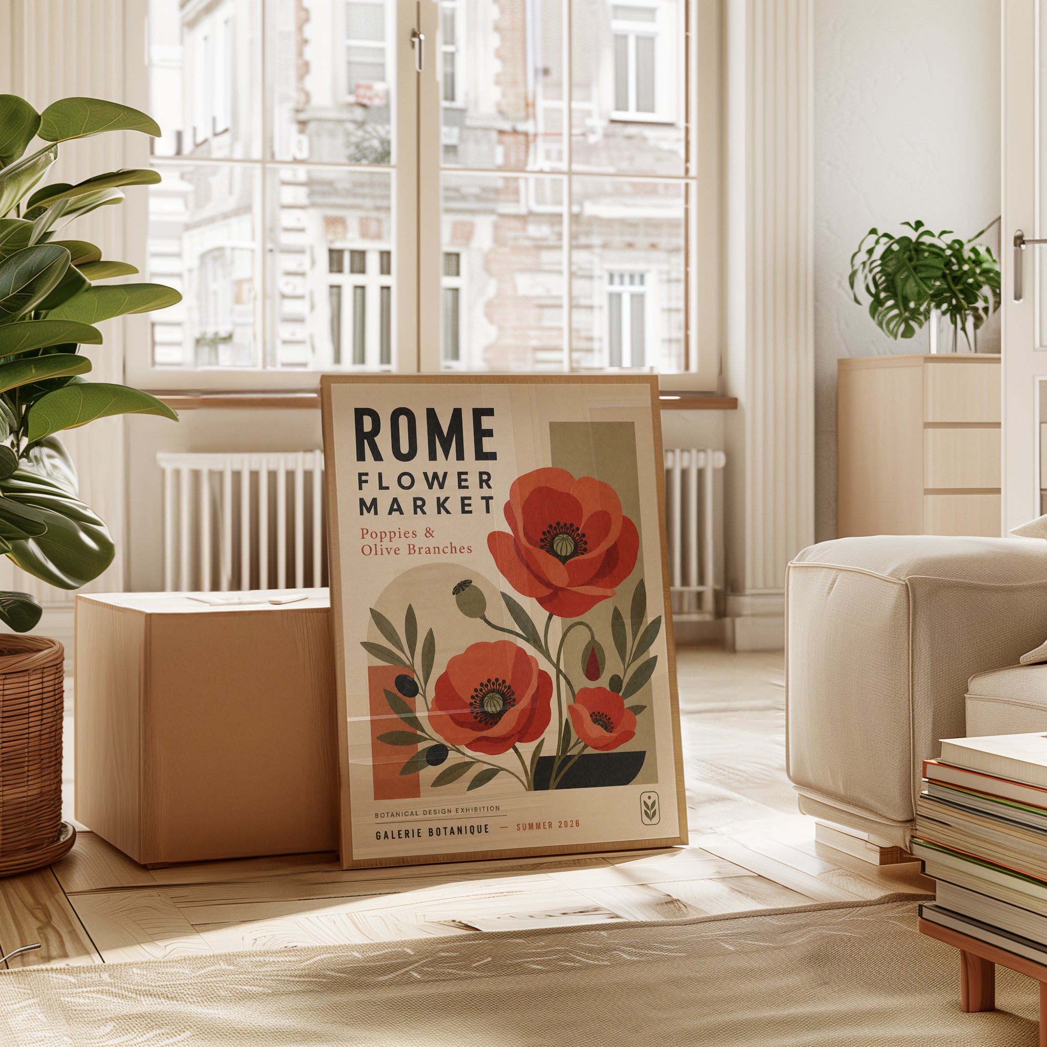 Botanical Poppy Print — Vintage Rome Flower Market Poster - interior