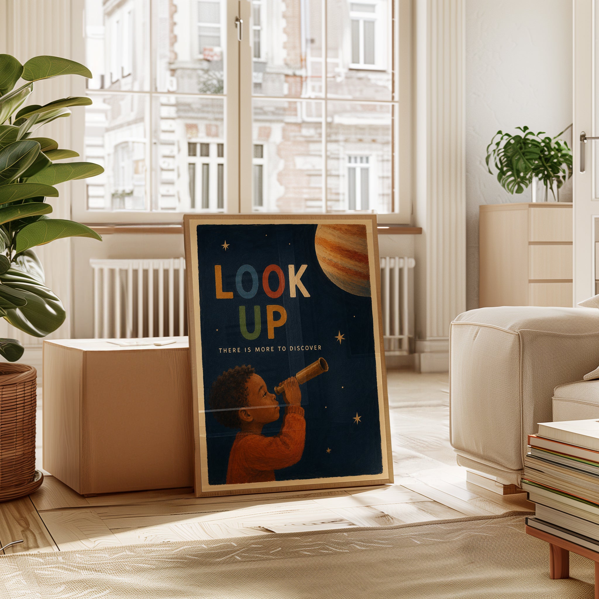 Look Up Wall Art – Space Nursery Print - interior