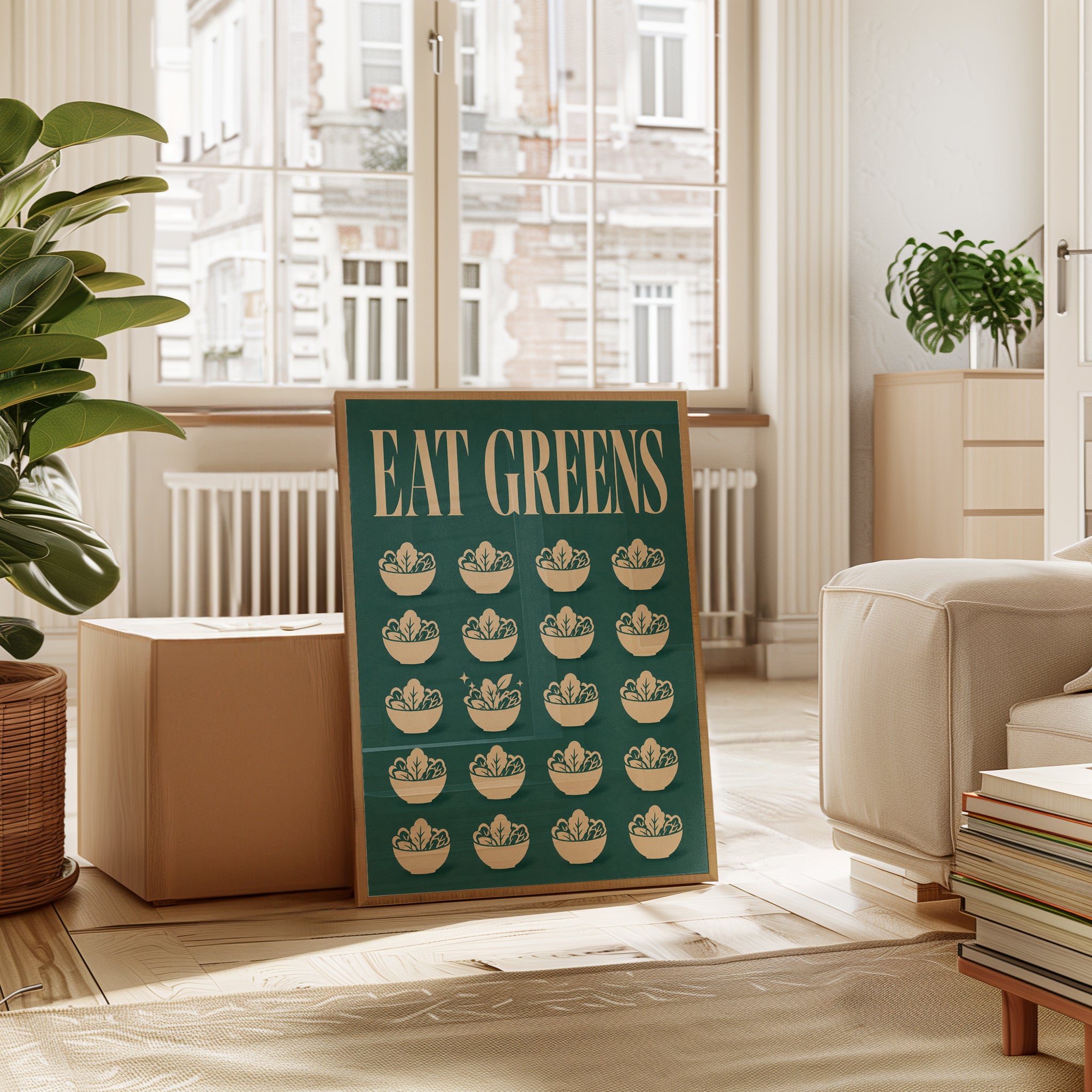 Eat Greens Kitchen Print: Retro Vintage Health Poster - interior