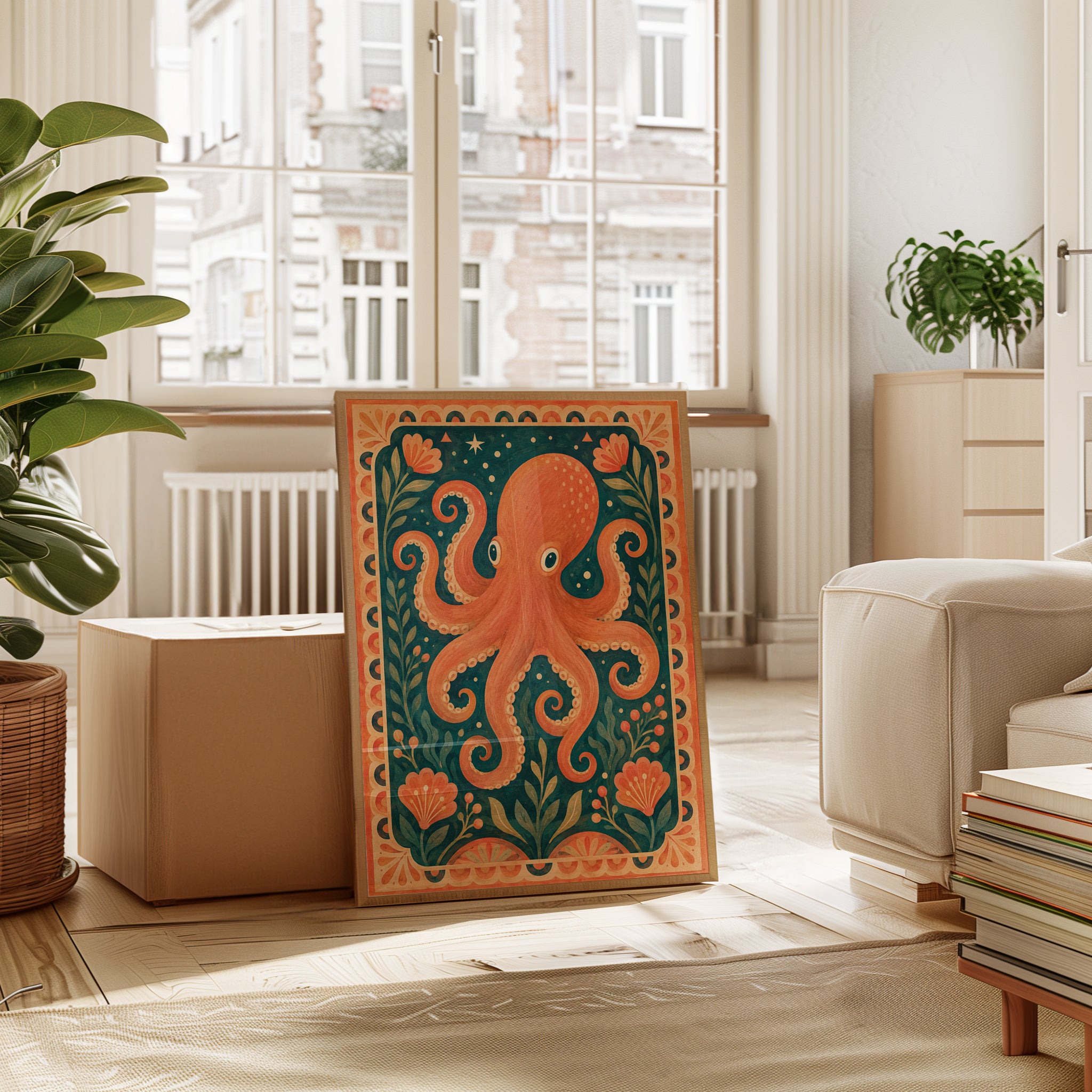 Octopus Wall Art – Vintage Folk Art Print - interior