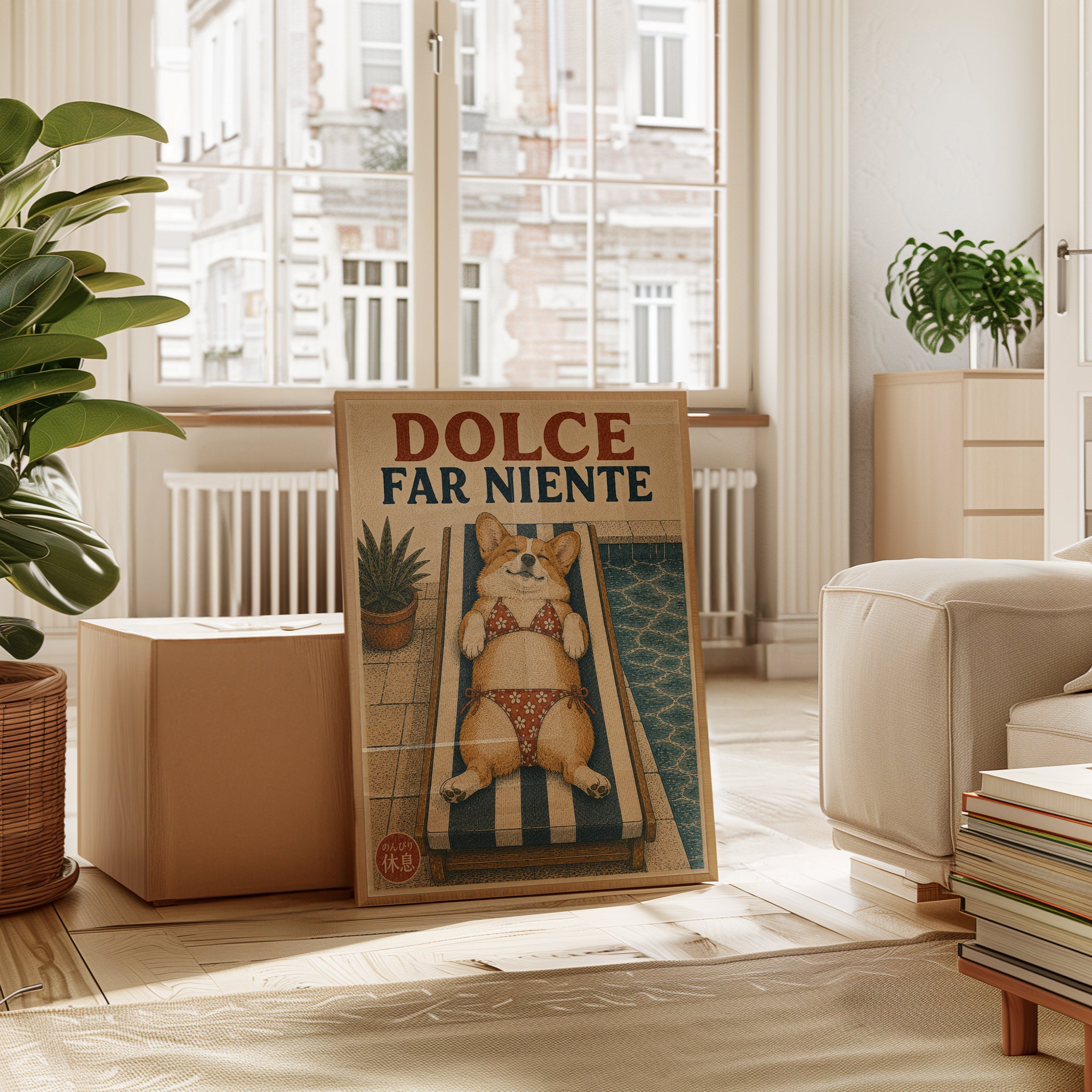 Corgi Pool Art – Dolce Far Niente Dog Print - interior